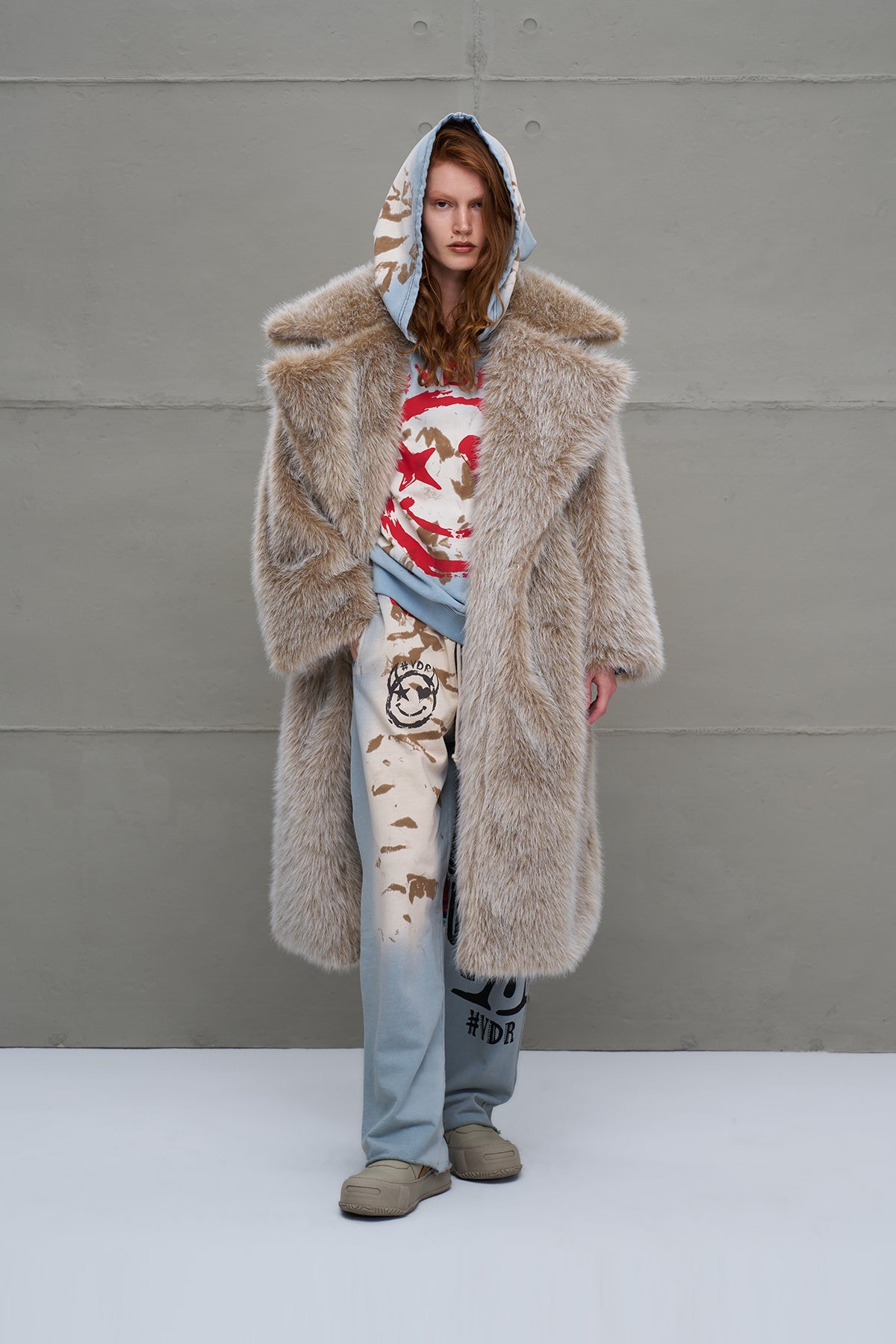 Beige Faux Fur Oversize Long Coat 18189