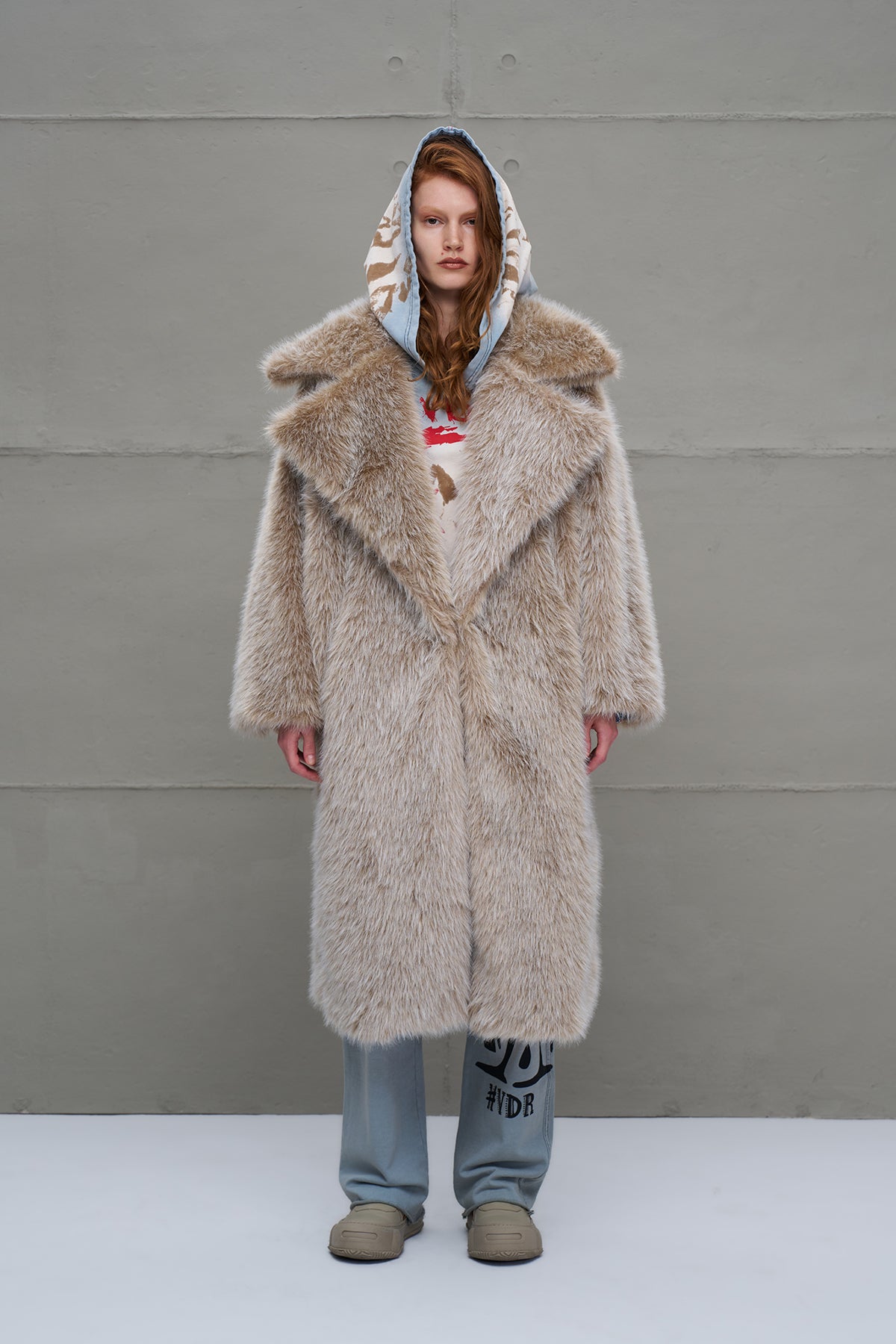 Beige Faux Fur Oversize Long Coat 18189