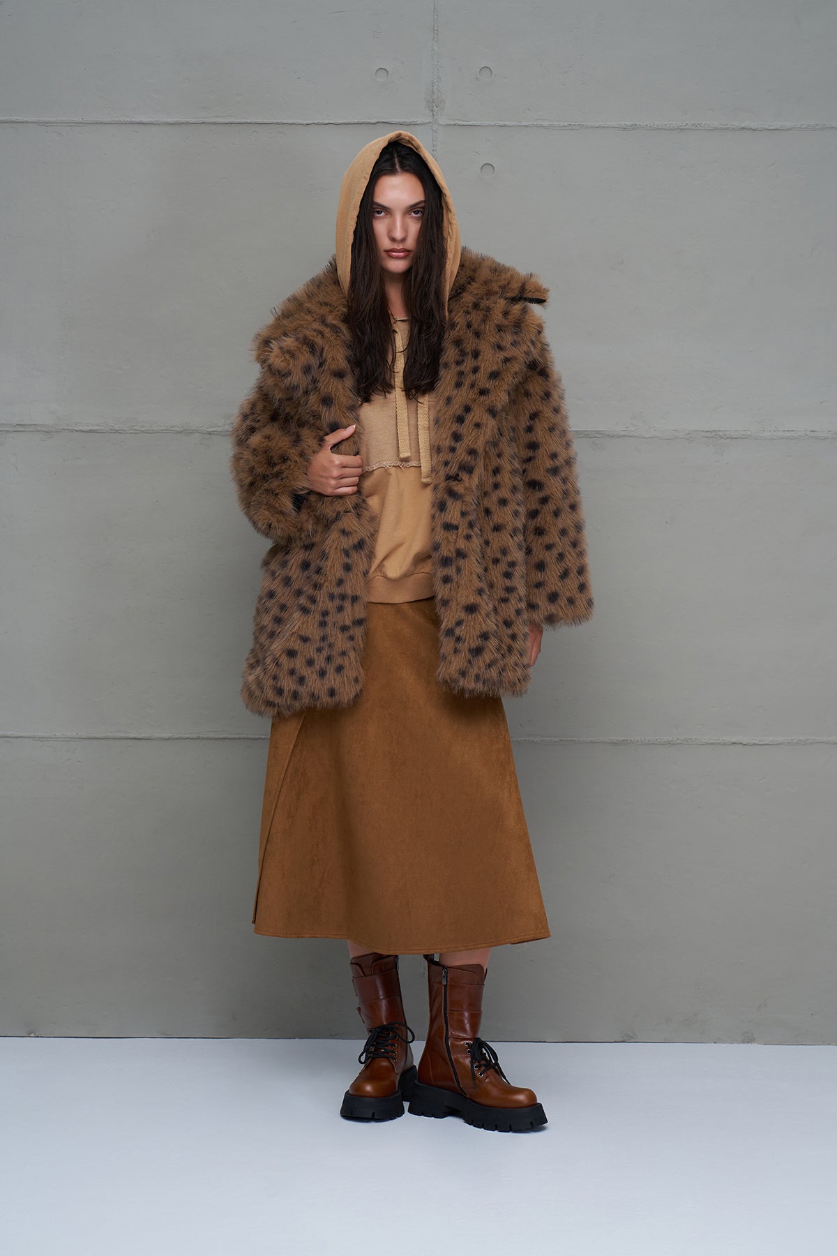 Camel Leopard Print Oversize Coat 18191
