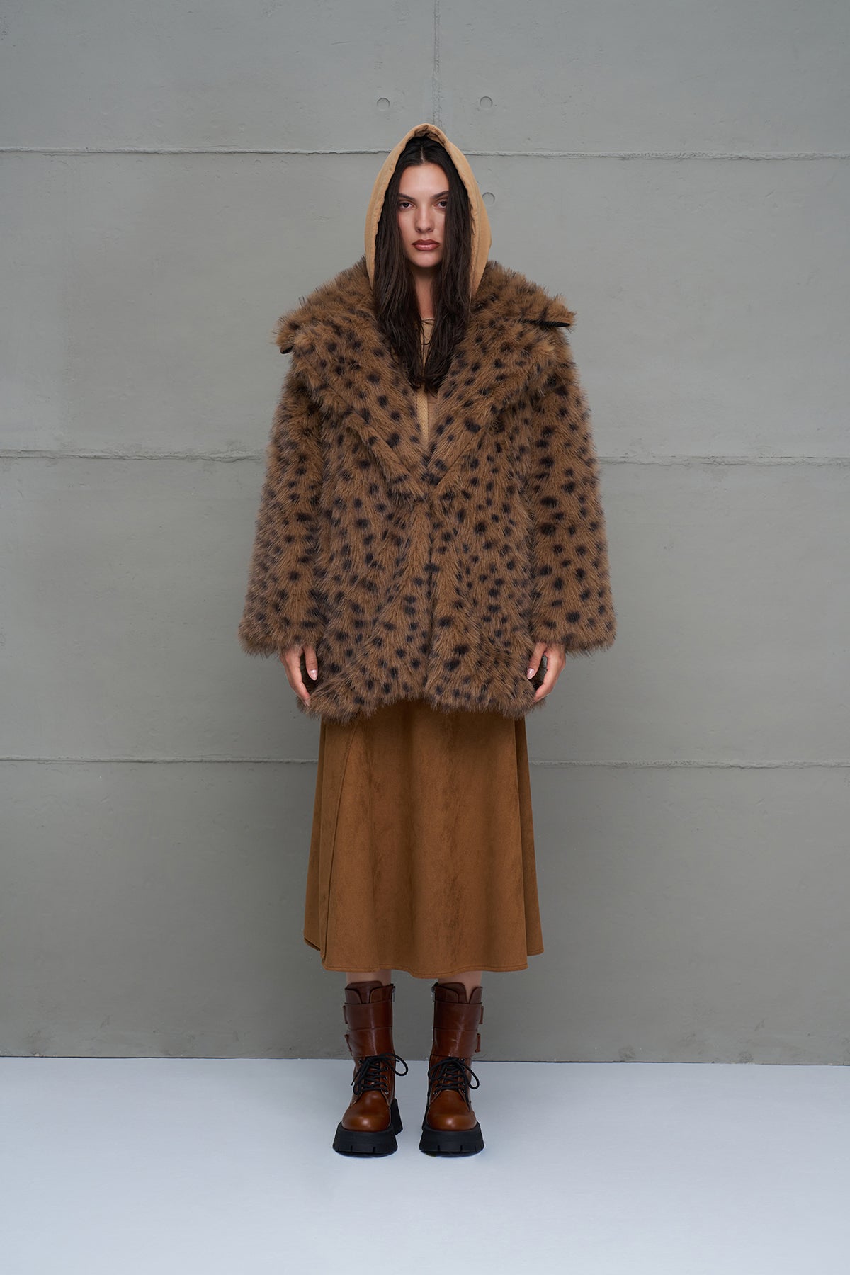 Camel Leopard Print Oversize Coat 18191