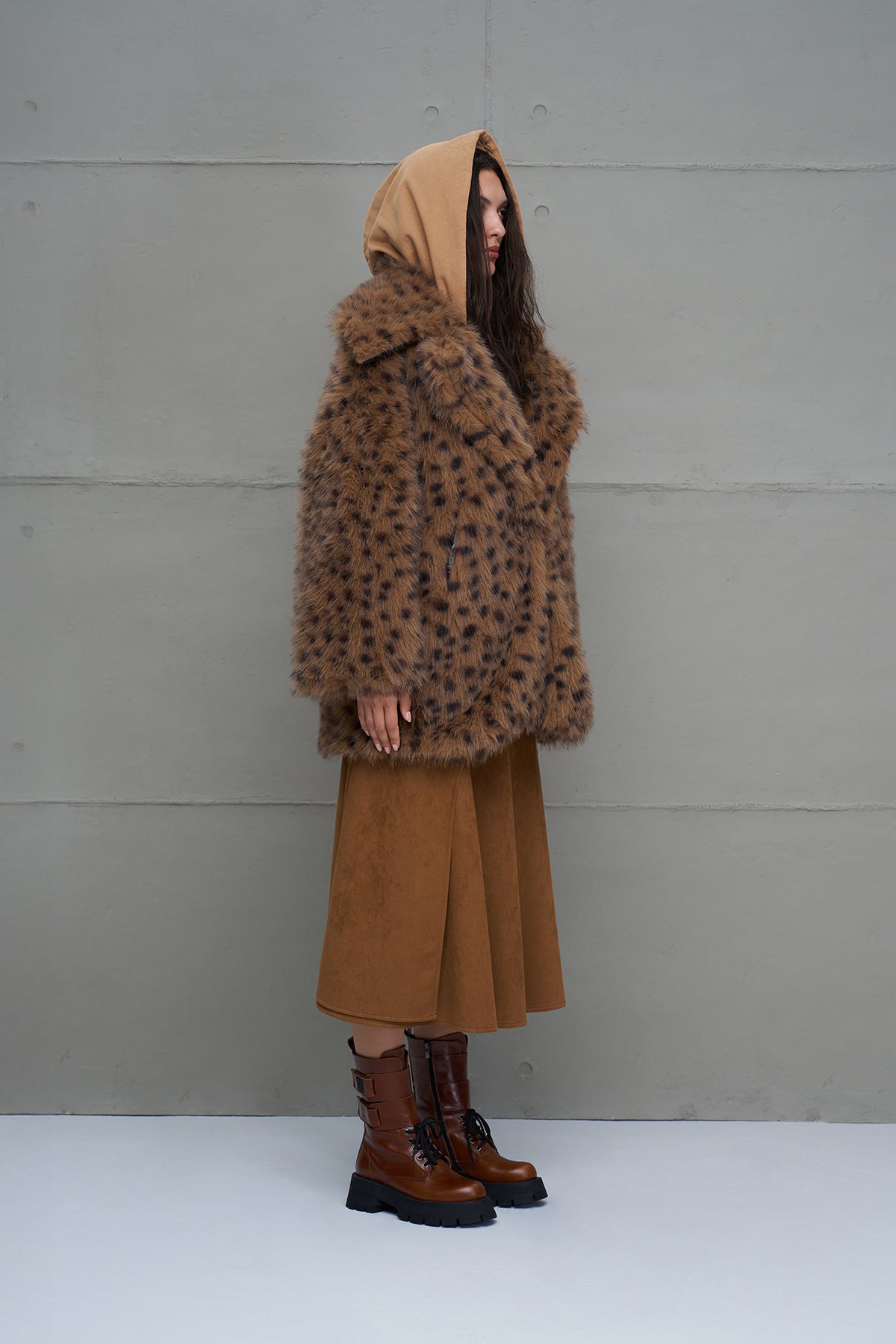 Camel Leopard Print Oversize Coat 18191