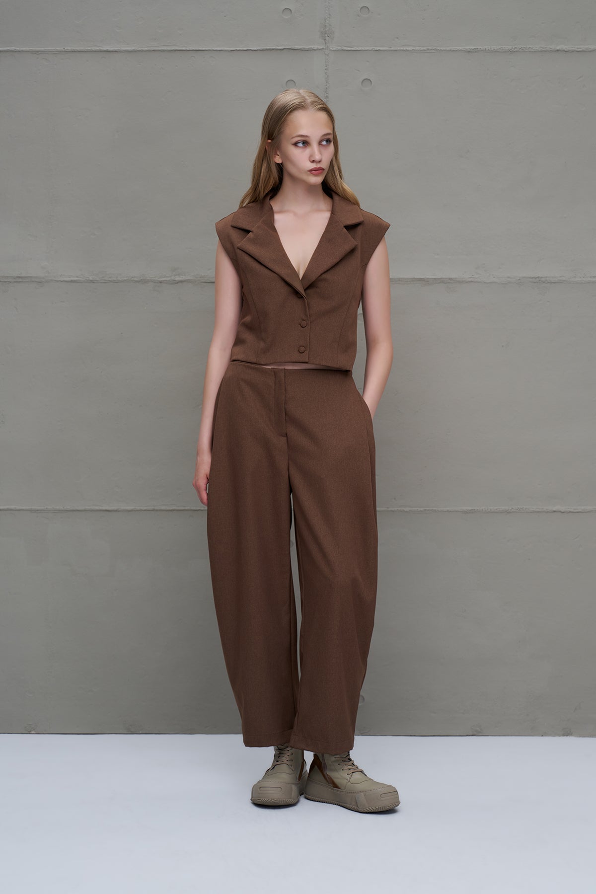 Brown Two-piece Effect Jumpsuit 18202