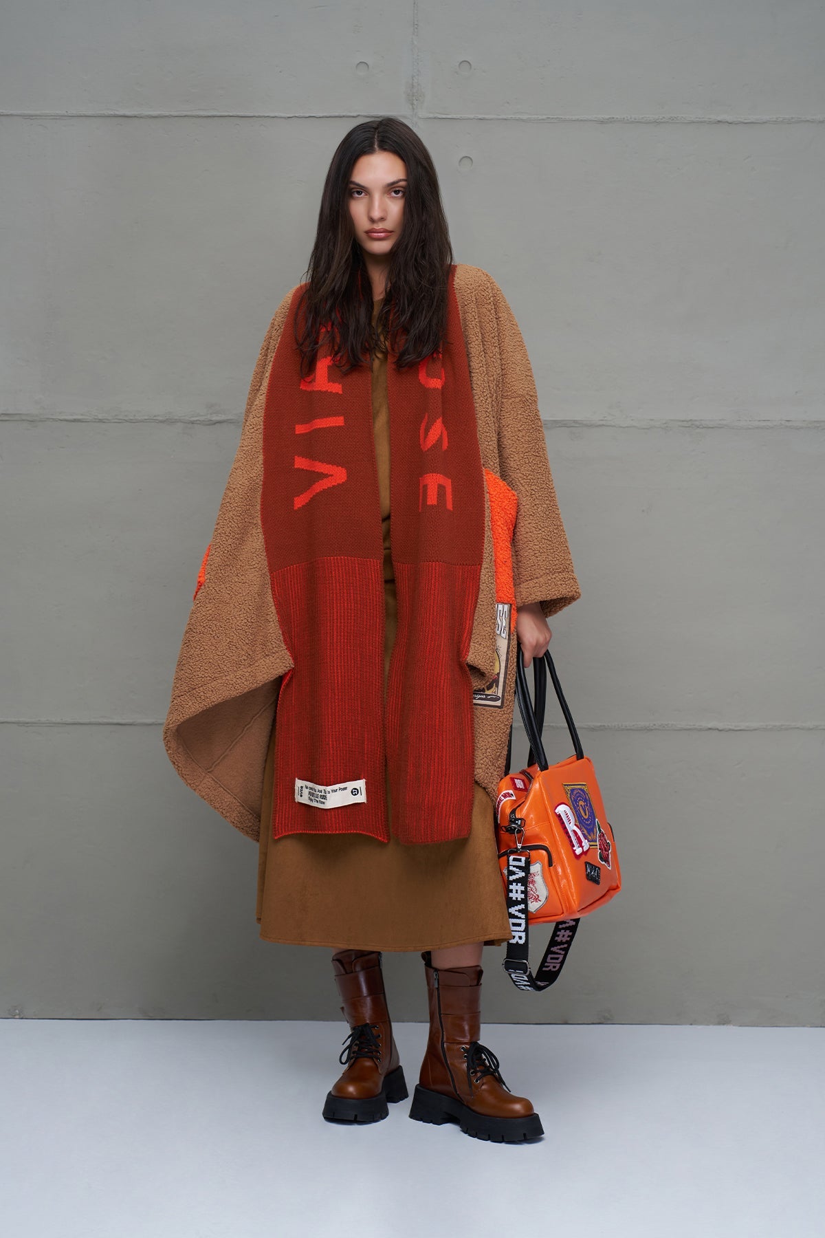 Camel Faux Fur Look Oversize Long Cardigan 18240