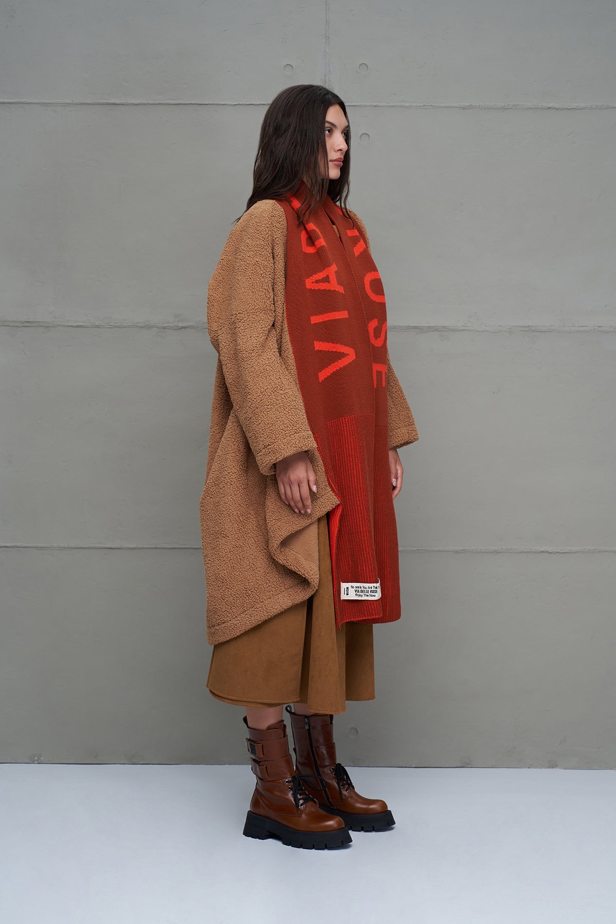 Camel Faux Fur Look Oversize Long Cardigan 18240