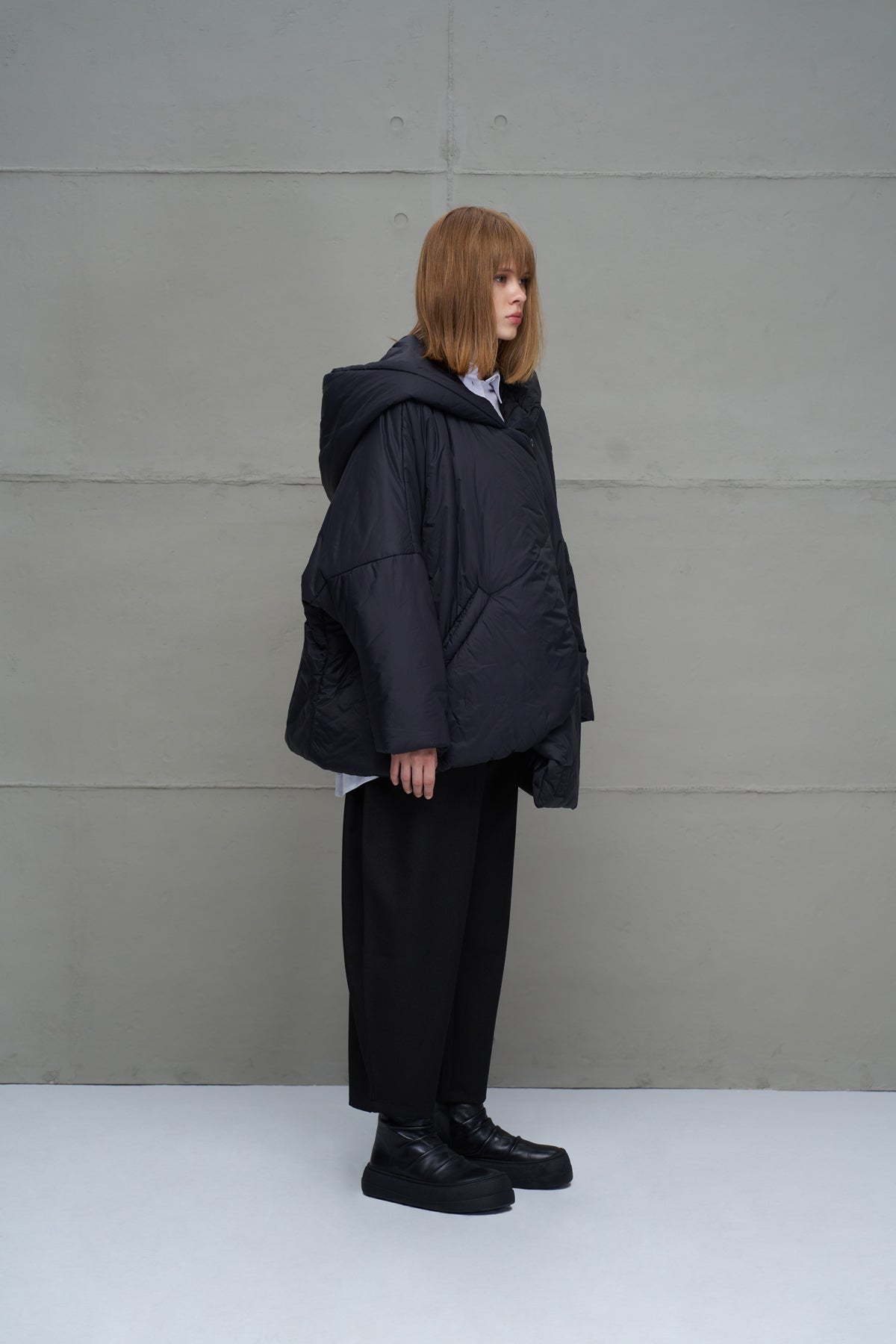 Black Asymmetric Oversize Puffer Coat 18256