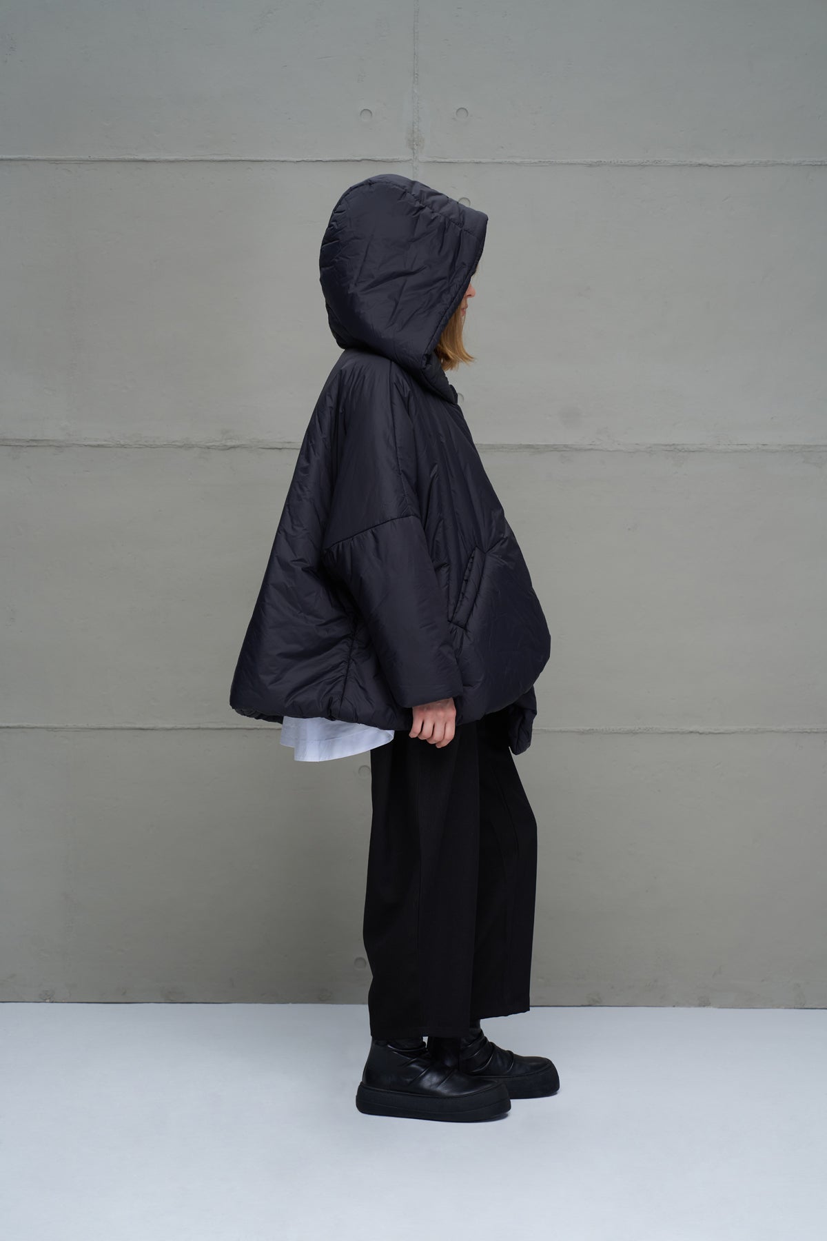 Black Asymmetric Oversize Puffer Coat 18256