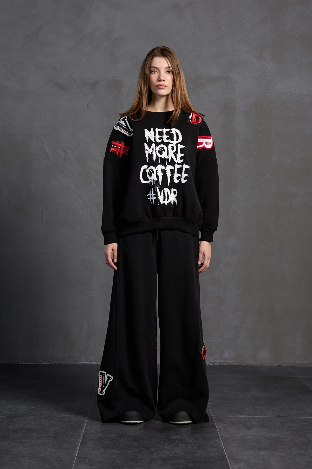 Black Slogan Oversize Sweatshirt 18262