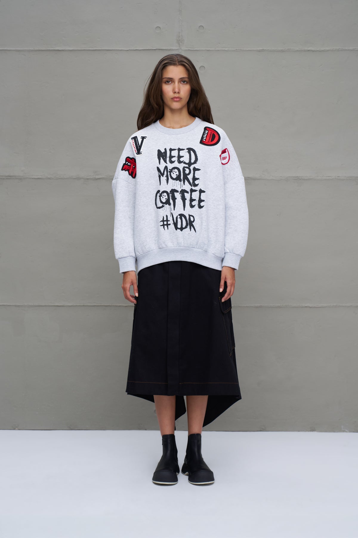 Grey Melange Slogan Oversize Sweatshirt 18262