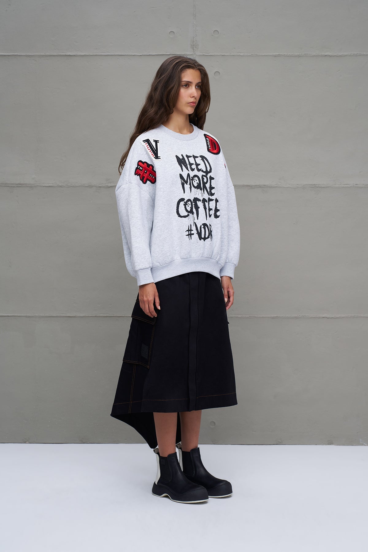 Grey Melange Slogan Oversize Sweatshirt 18262