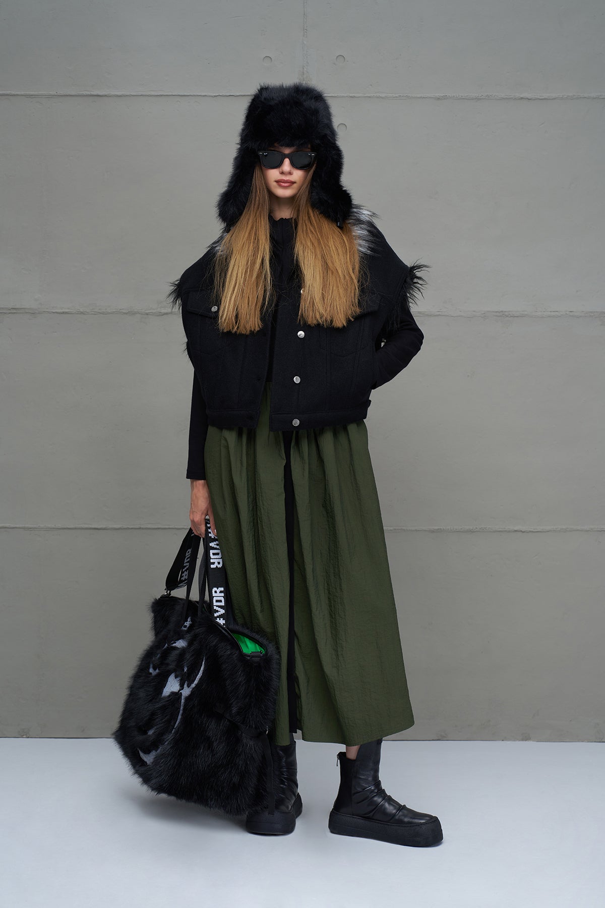 Black Green Zippered Draped Long Dress 18273