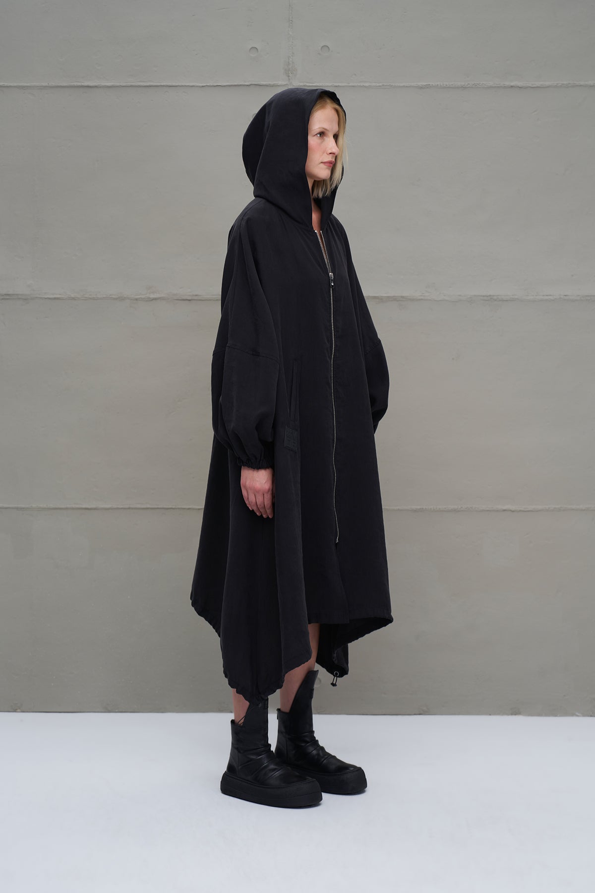 Black Hooded Asymmetric Oversize Long Dress 18274