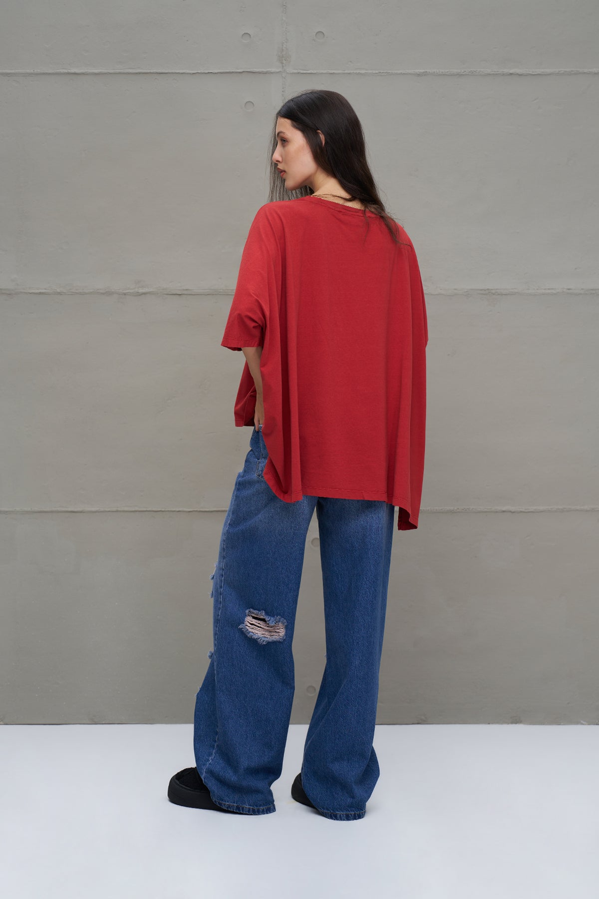 Maroon Printed Asymmetric Oversize T-shirt 18282