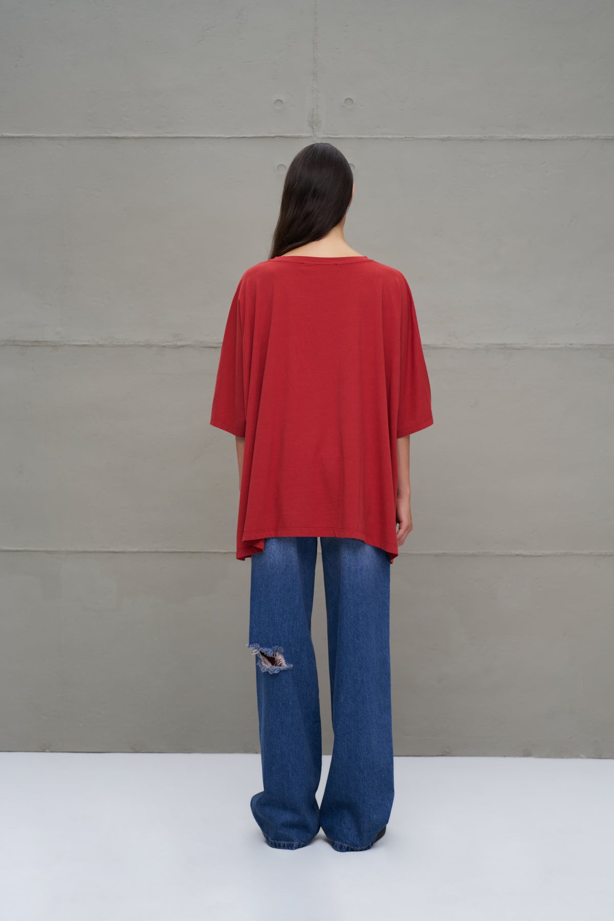 Maroon Printed Asymmetric Oversize T-shirt 18282