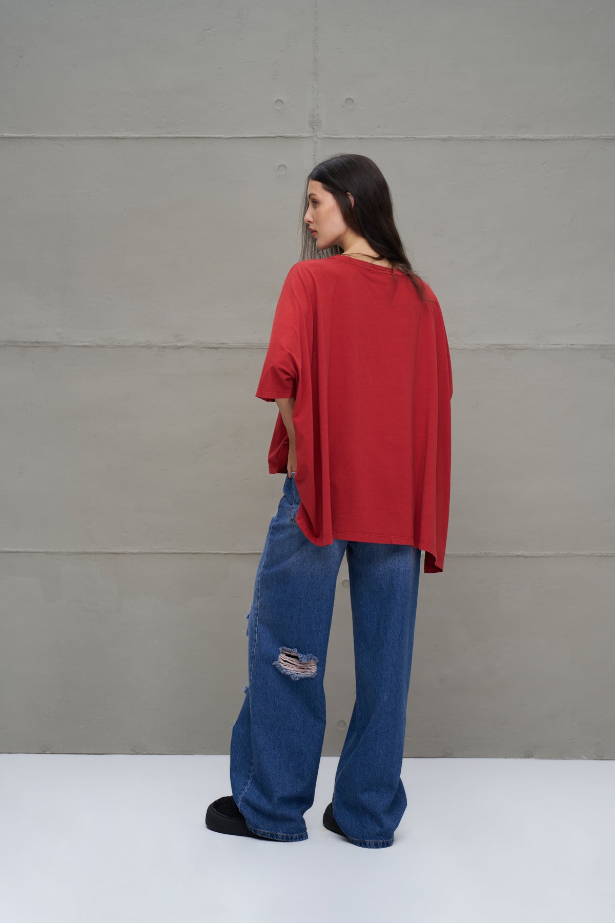 Maroon Printed Asymmetric Oversize T-shirt 18282