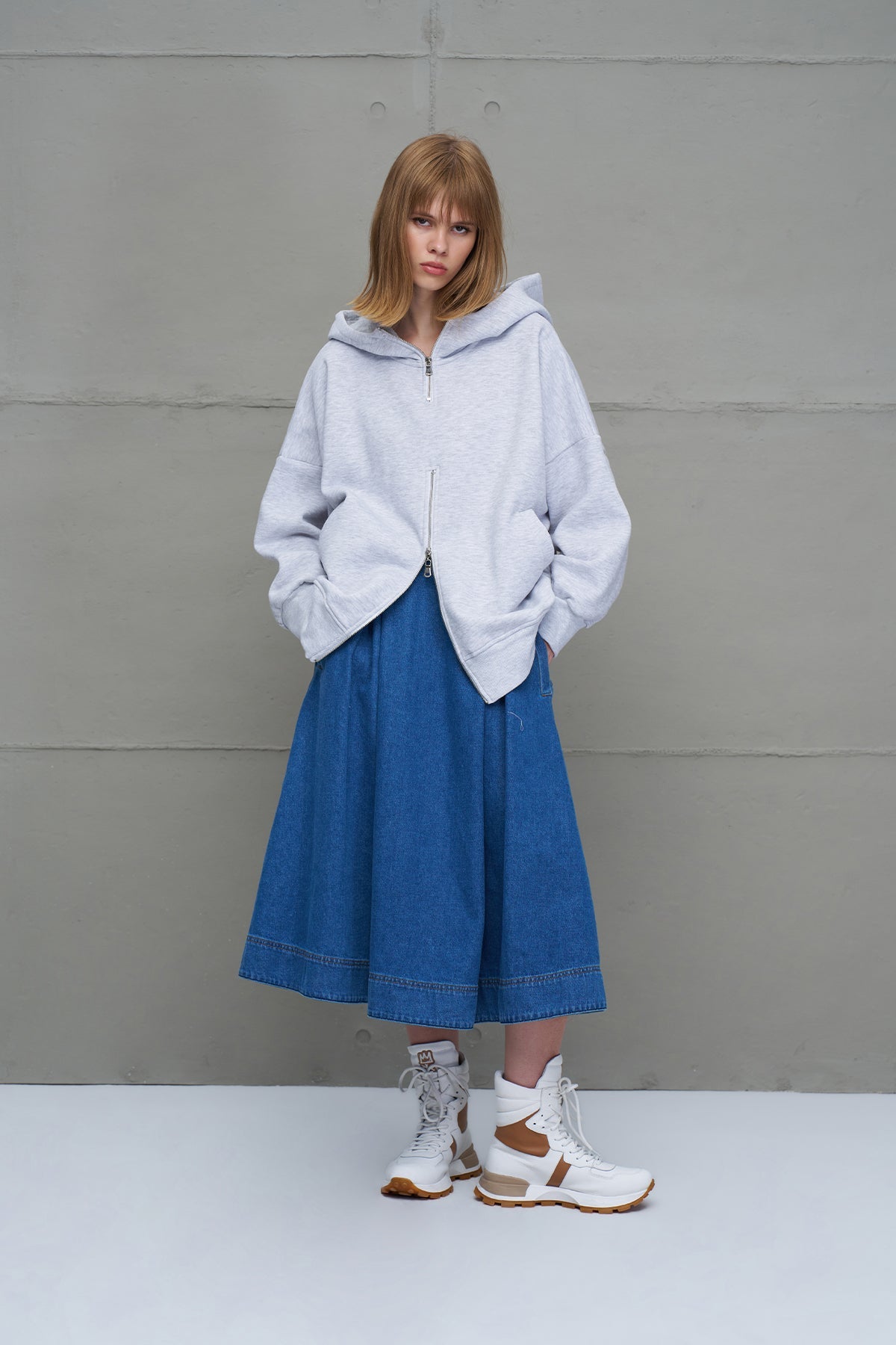 Grey Melange Zippered Oversize Sweatshirt 18285