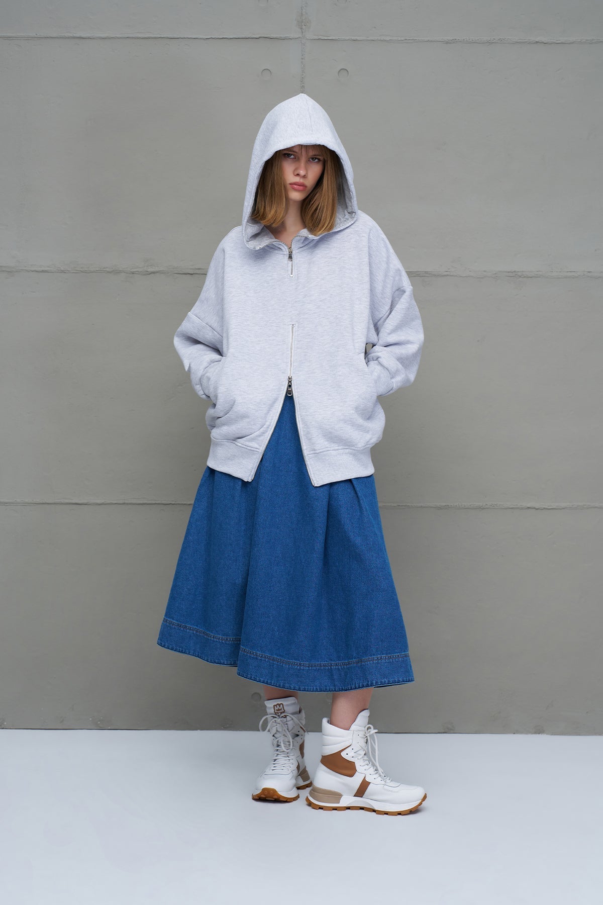 Grey Melange Zippered Oversize Sweatshirt 18285