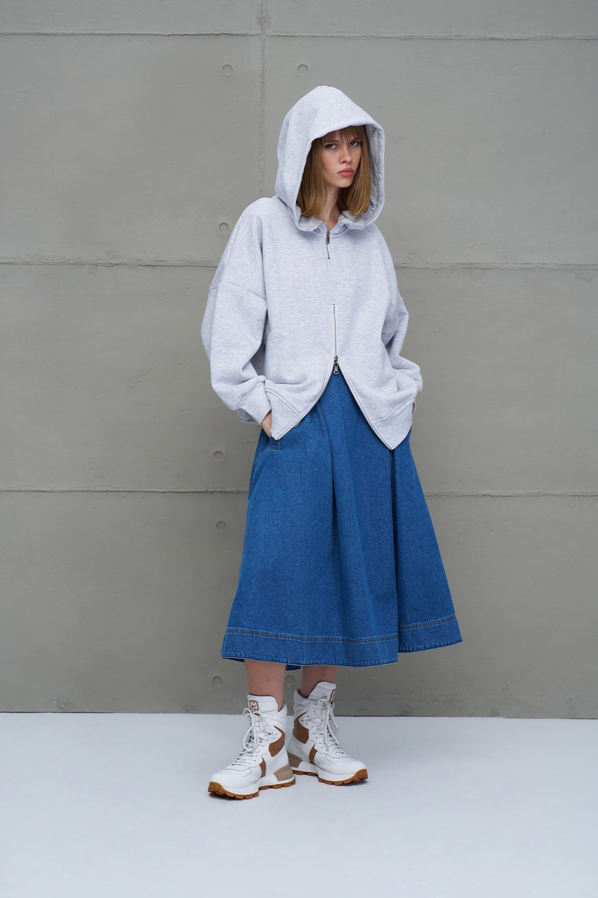 Grey Melange Zippered Oversize Sweatshirt 18285