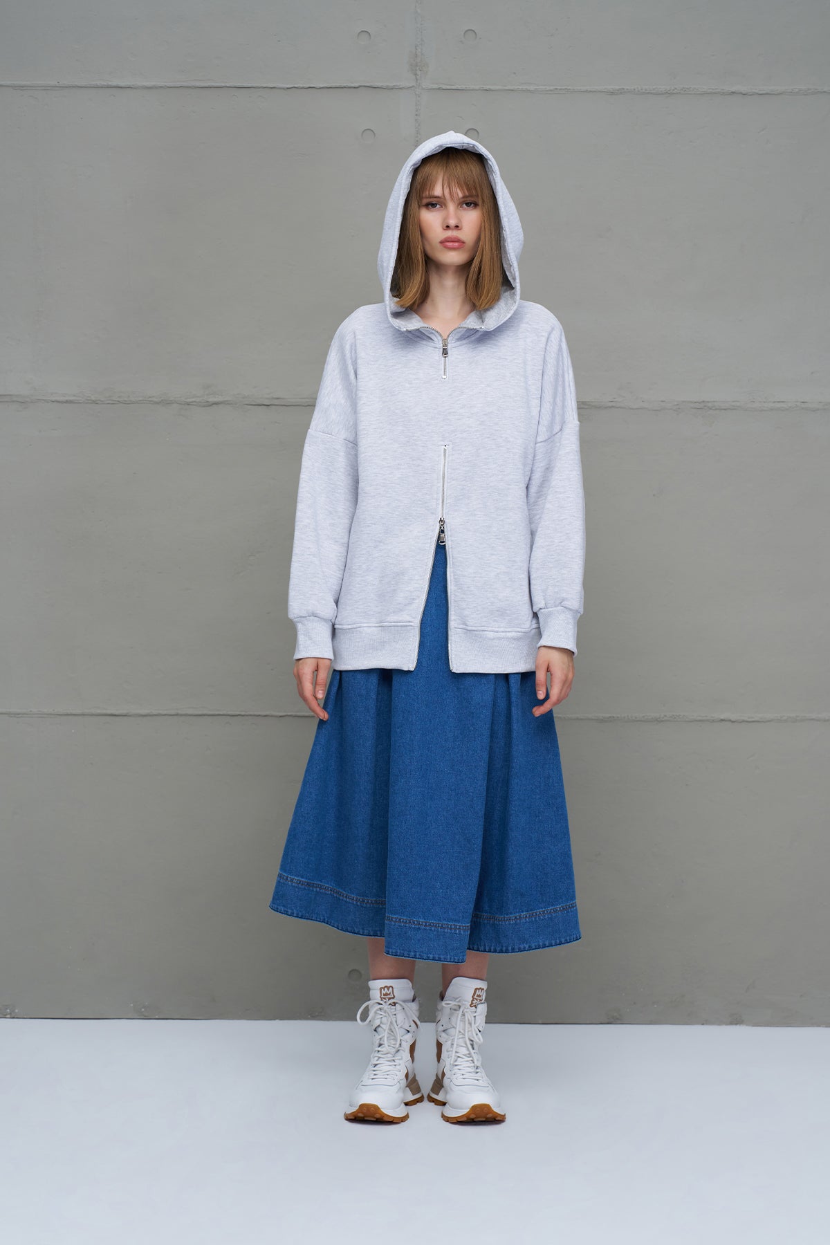 Grey Melange Zippered Oversize Sweatshirt 18285