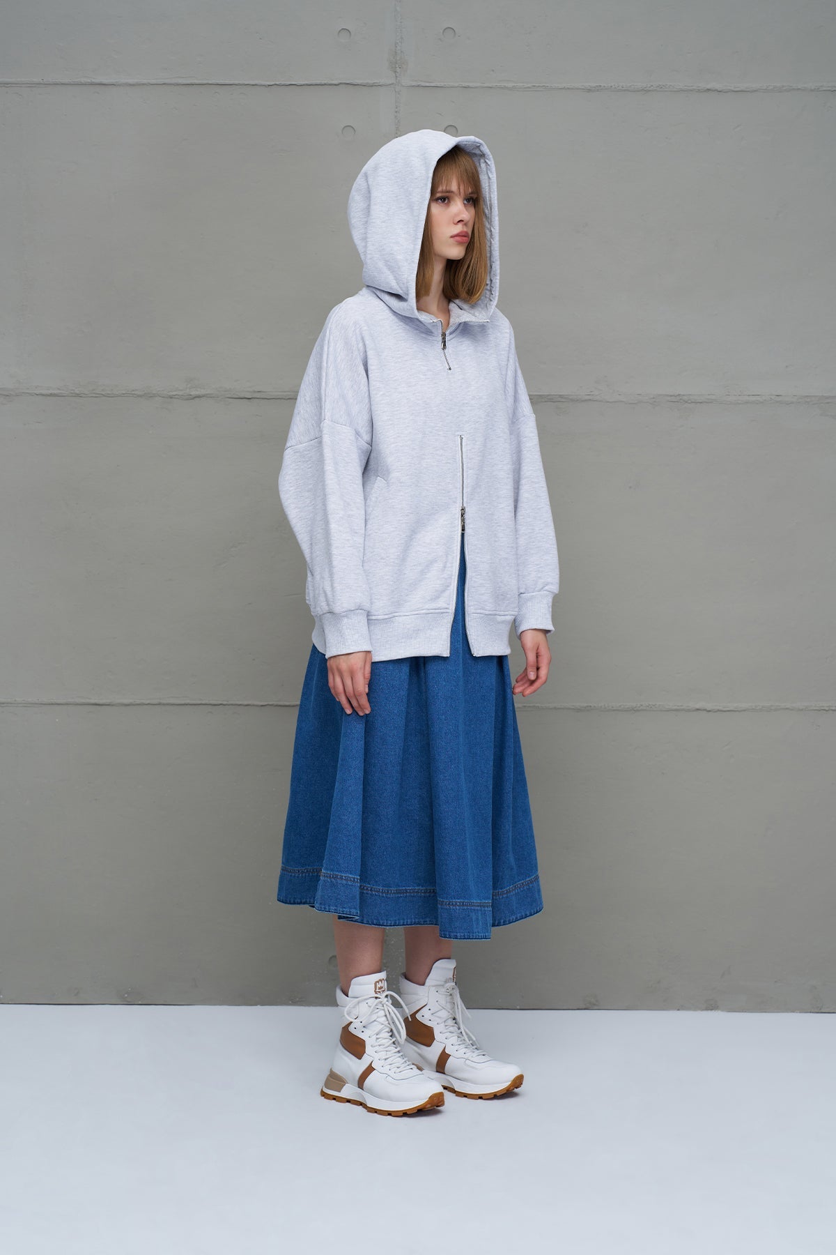 Grey Melange Zippered Oversize Sweatshirt 18285