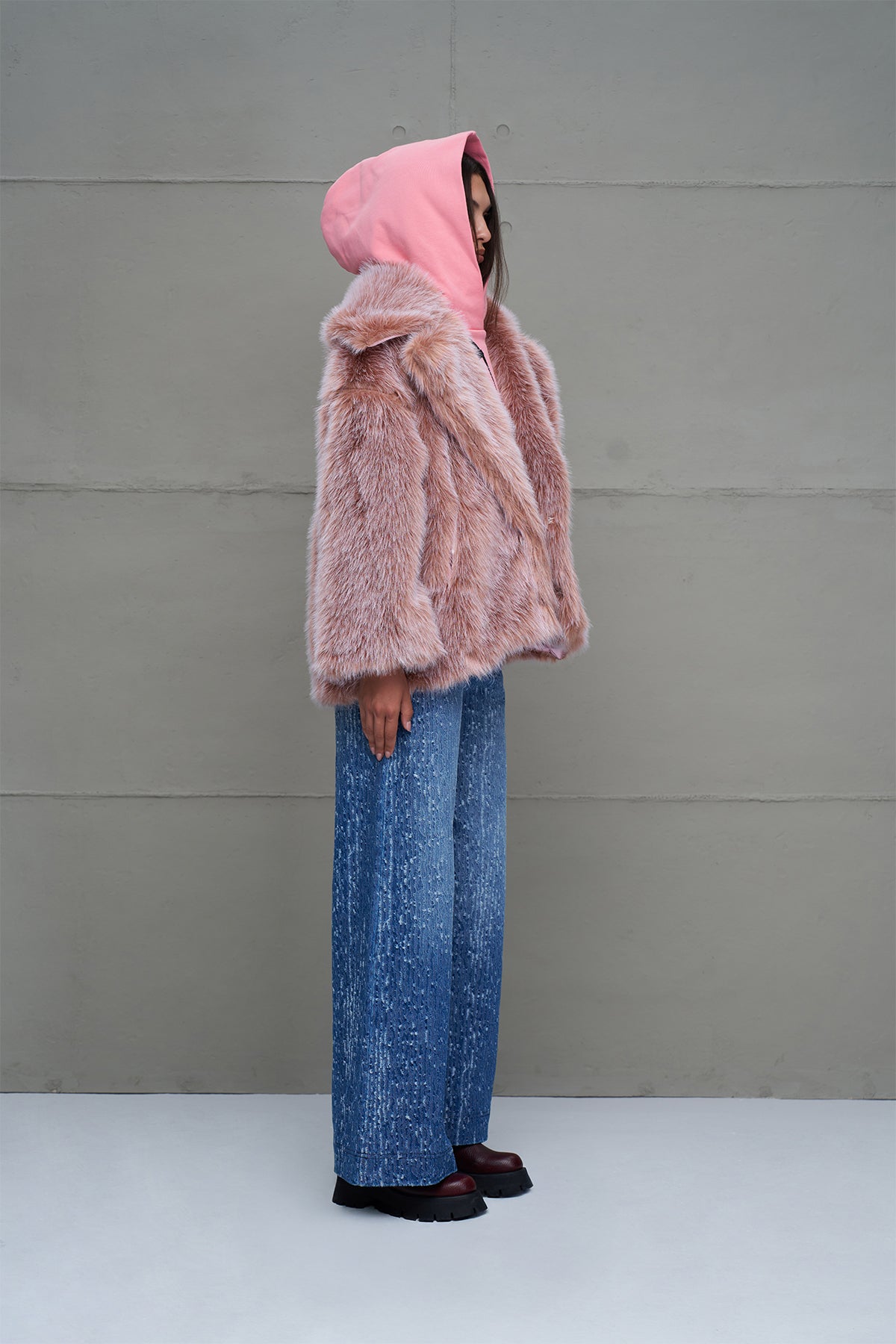 Pink Faux Fur Oversize Short Coat 18290
