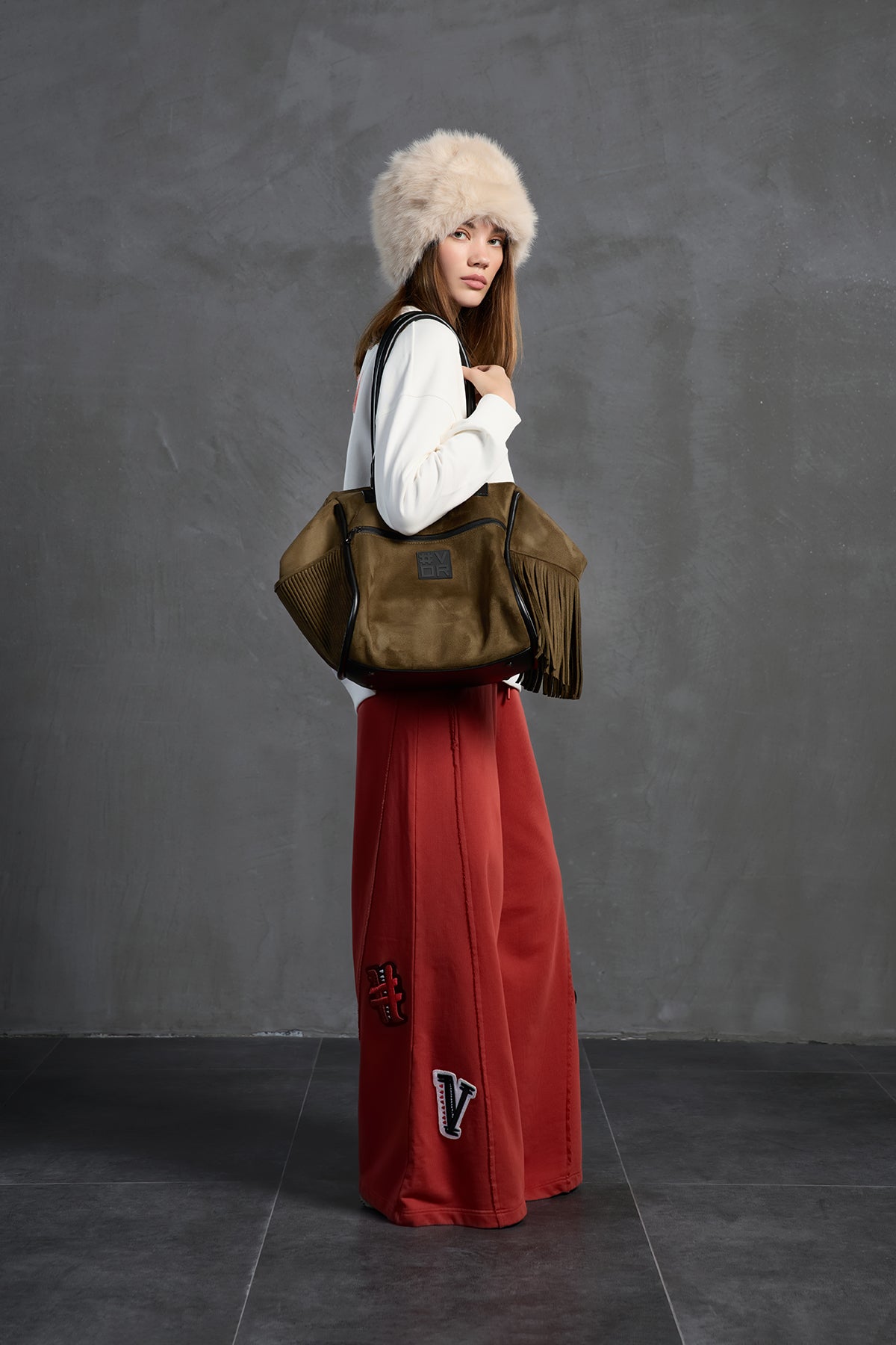 Brown Fringed Faux Suede Shoulder Bag Willer