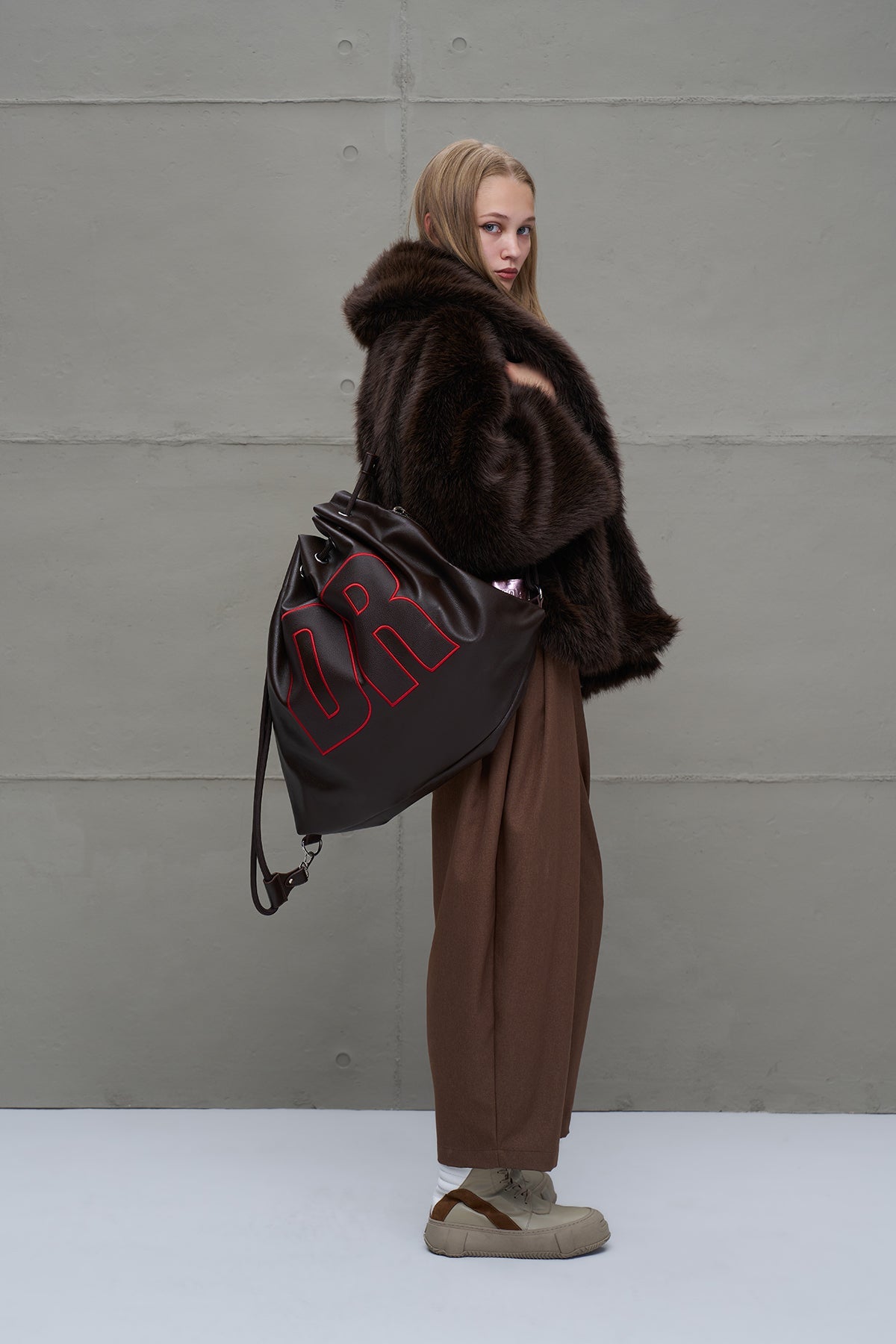 Brown Drawstring Backpack Bag Leonis1