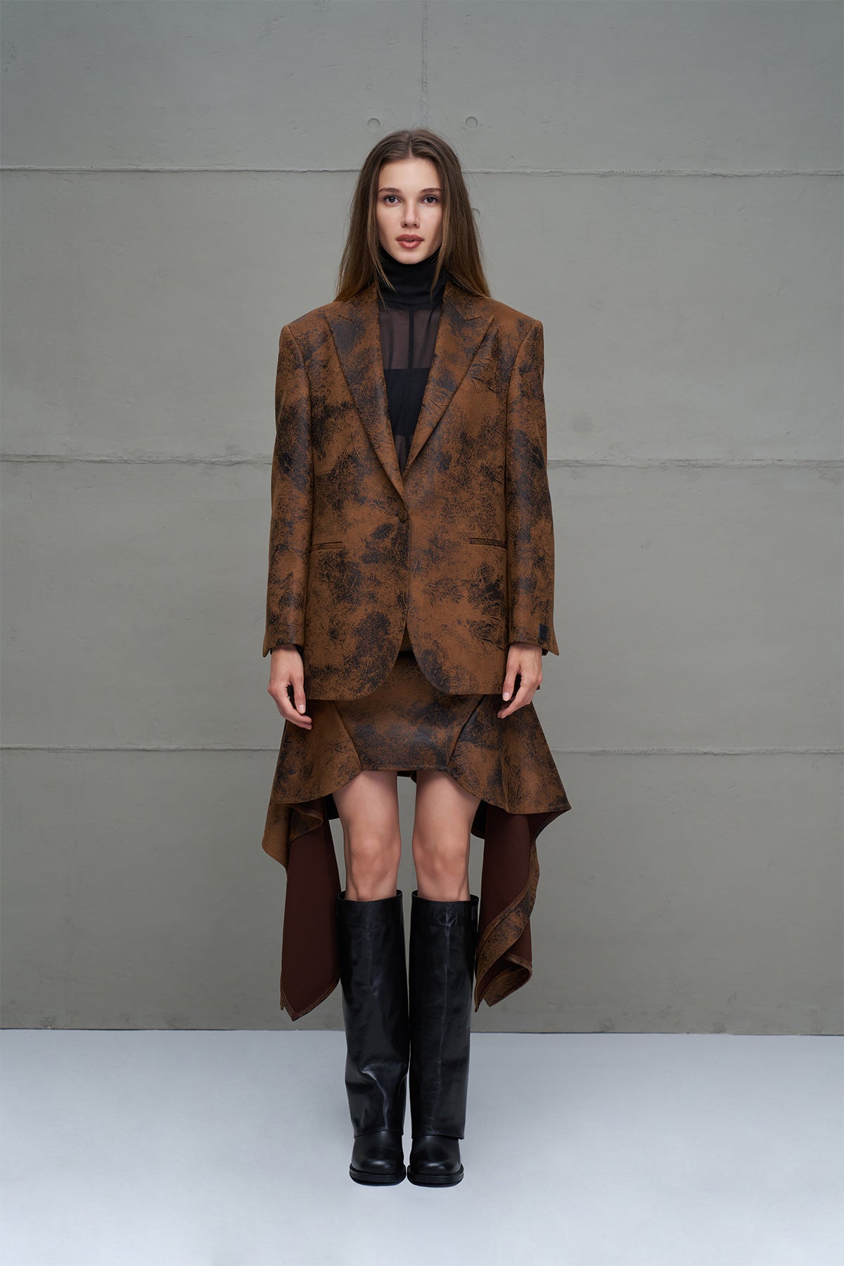 Black Chunky Heeled Leather Boots Pegaso