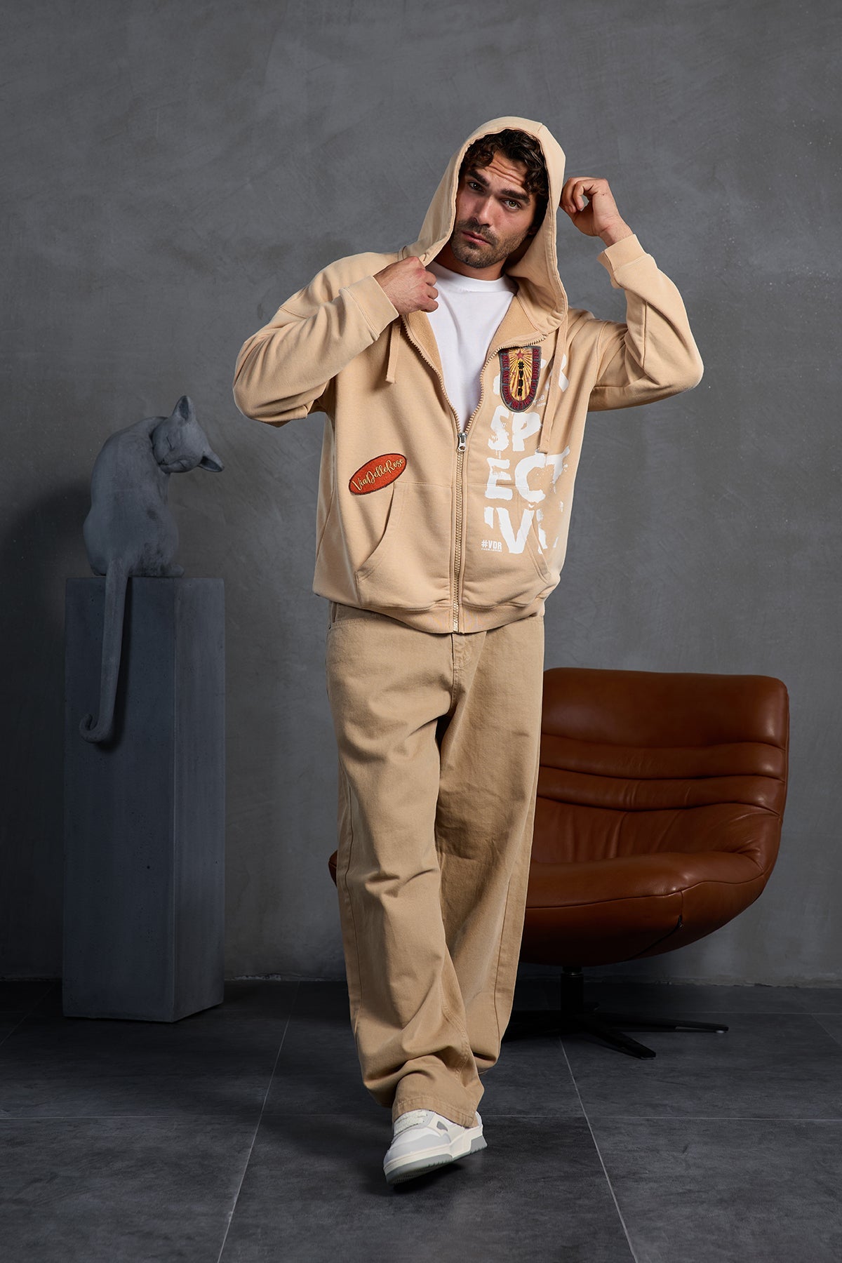 Beige Patch Hooded Sweatshirt 10000