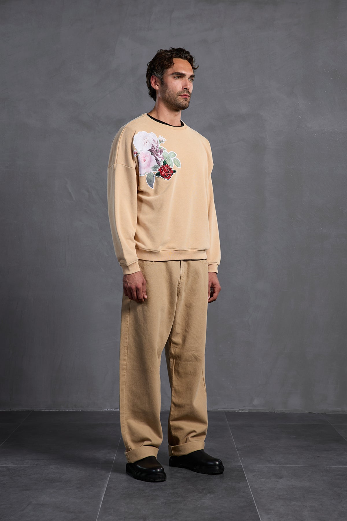 Beige Printed Crew Neck Sweatshirt 10001