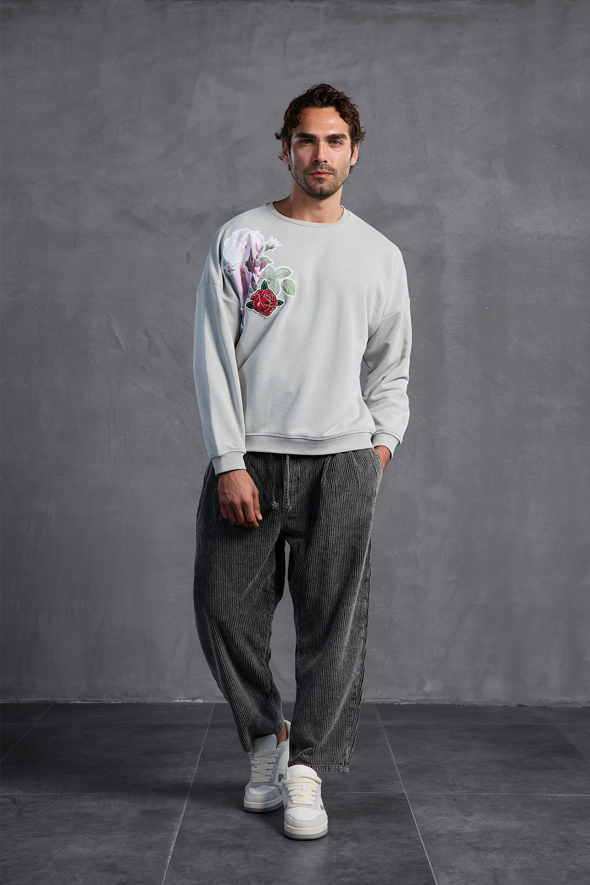 Grey Printed Crew Neck Sweatshirt 10001