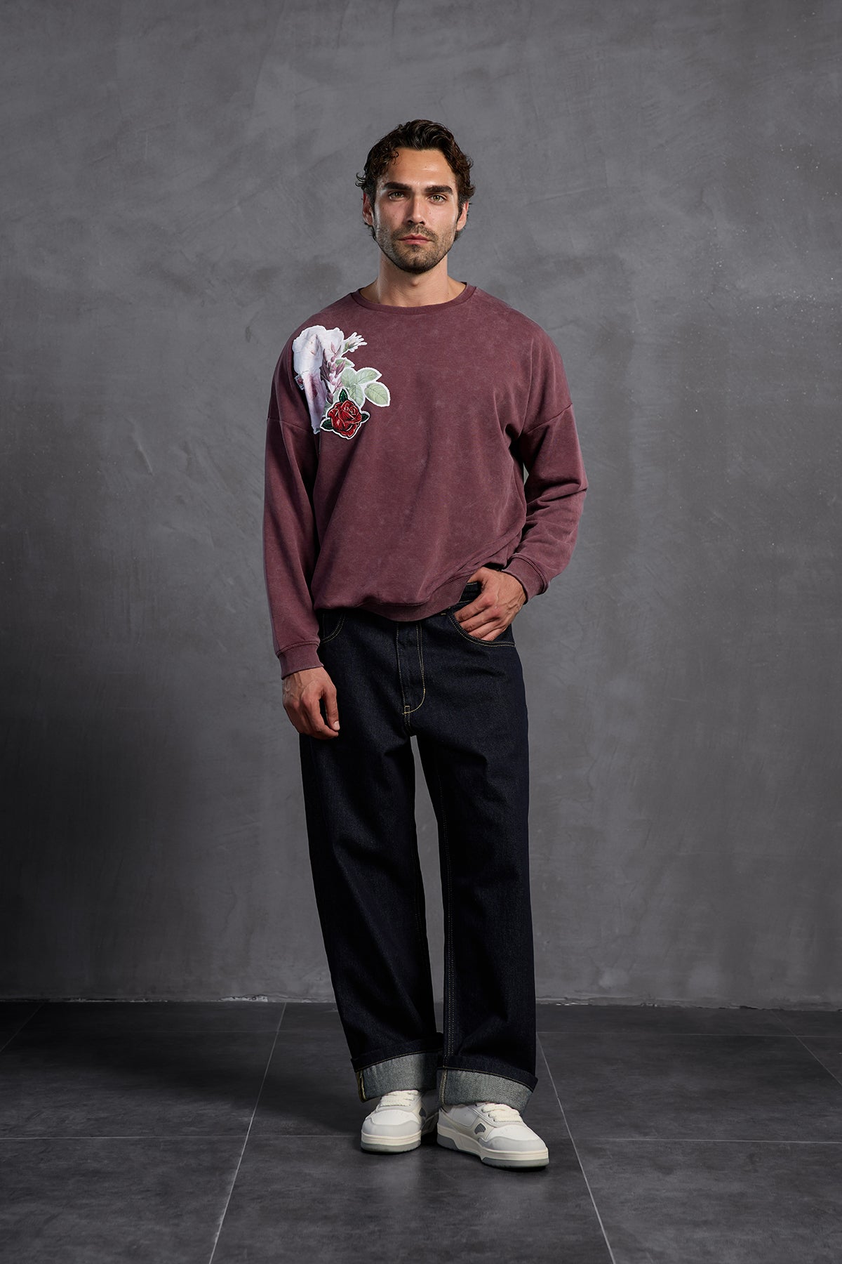 Burgundy Printed Crew Neck Sweatshirt 10001