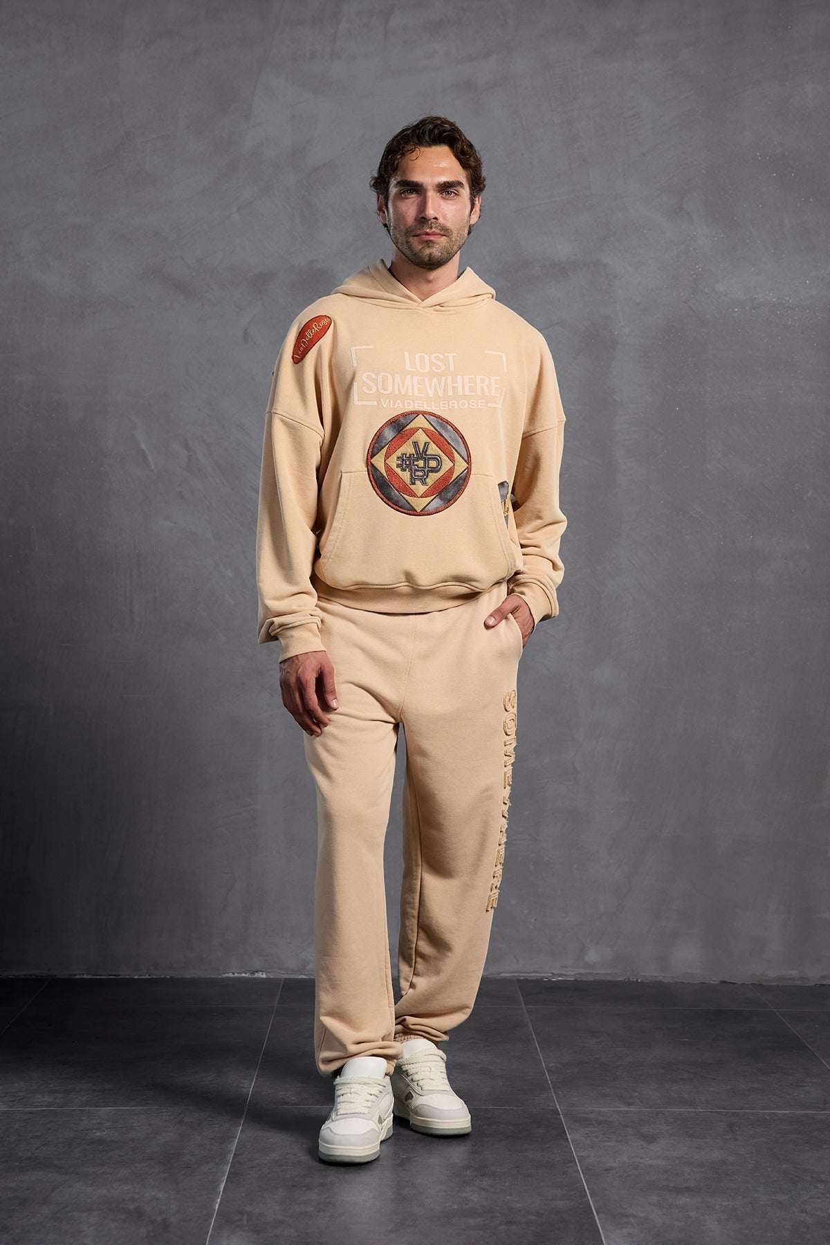 Beige Patch Hooded Sweatshirt 10002