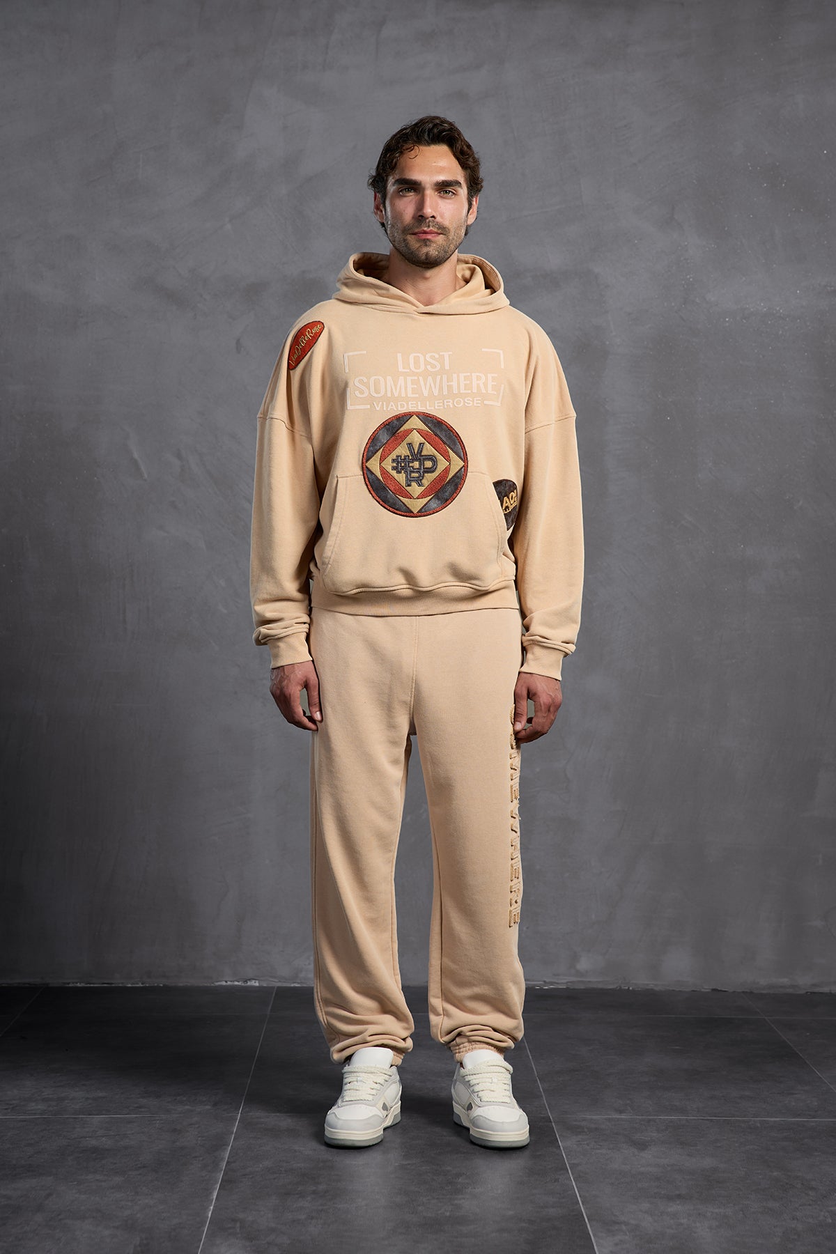 Beige Patch Hooded Sweatshirt 10002