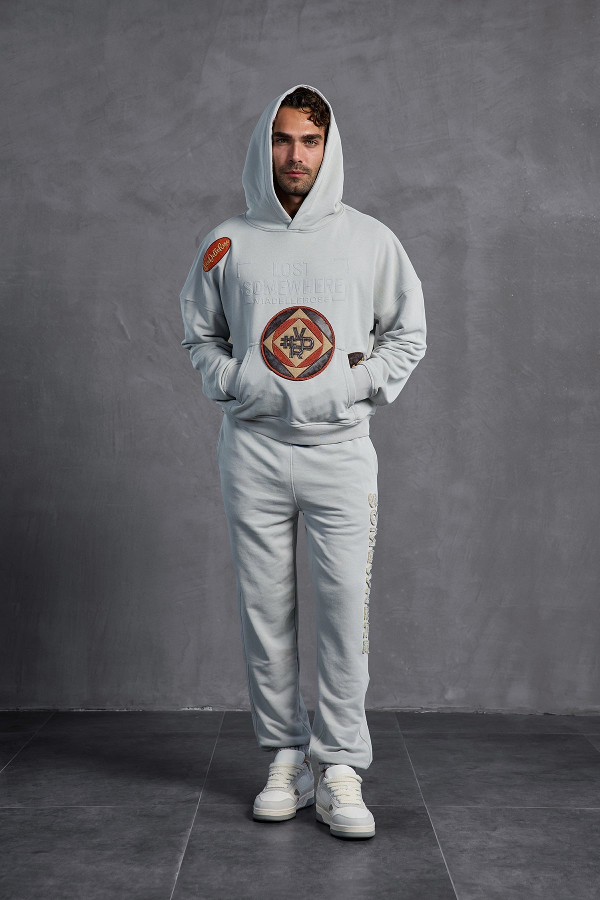 Grey Patch Hooded Sweatshirt 10002