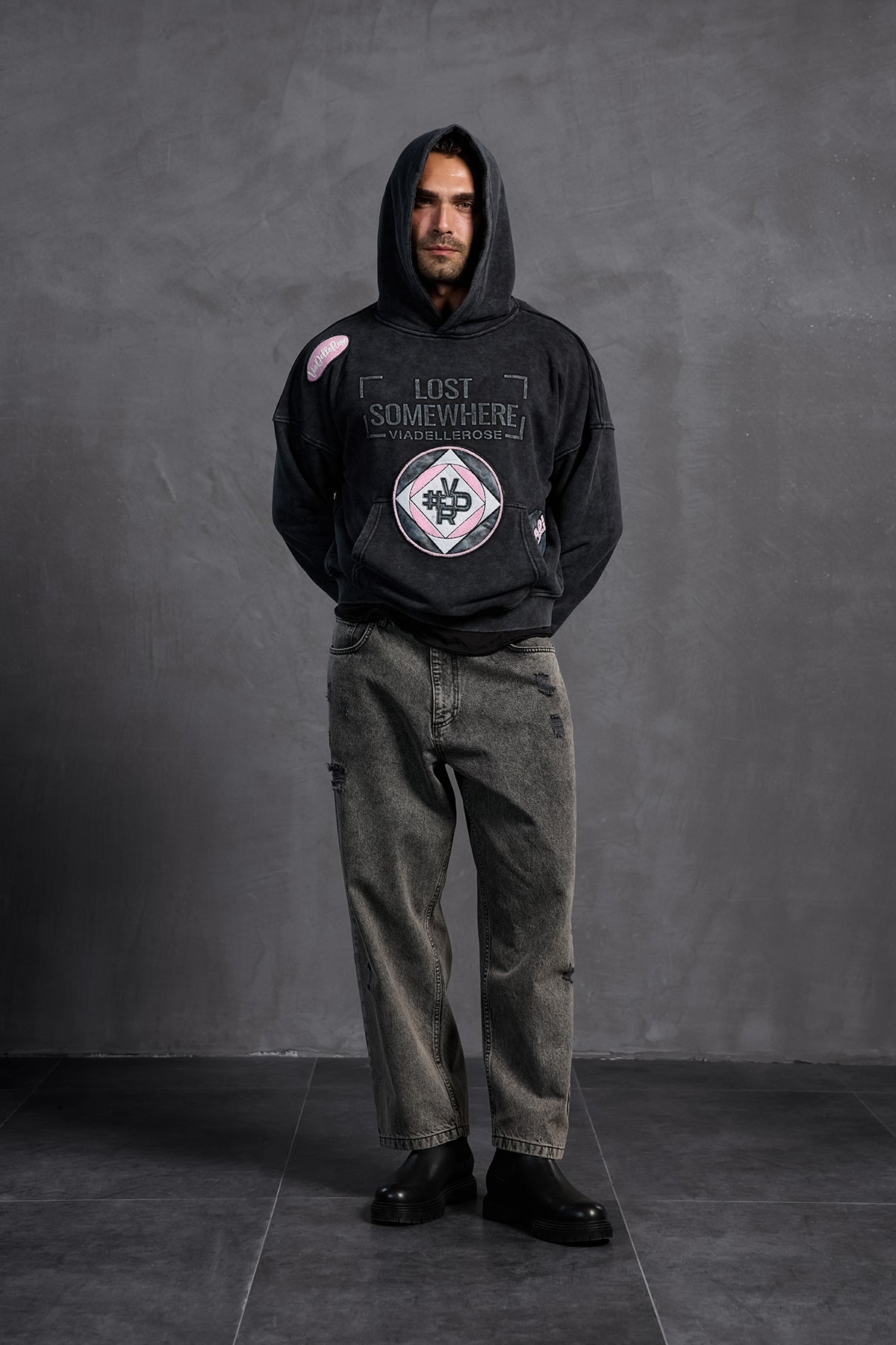 Black Patch Hooded Sweatshirt 10002