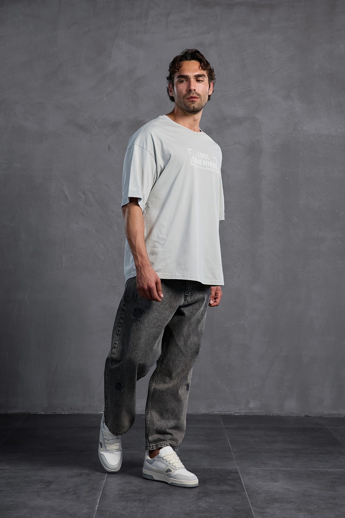 Grey Printed Crew Neck T-shirt 10006