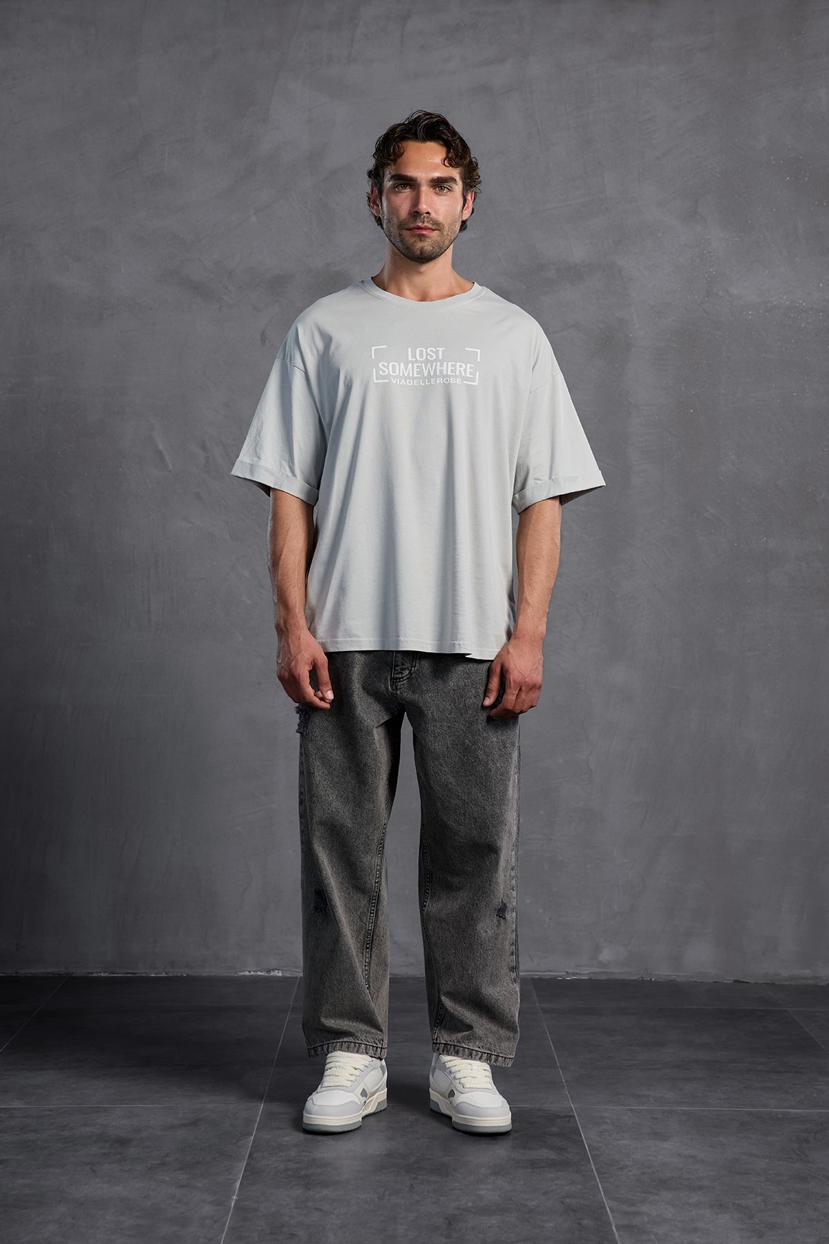 Grey Printed Crew Neck T-shirt 10006