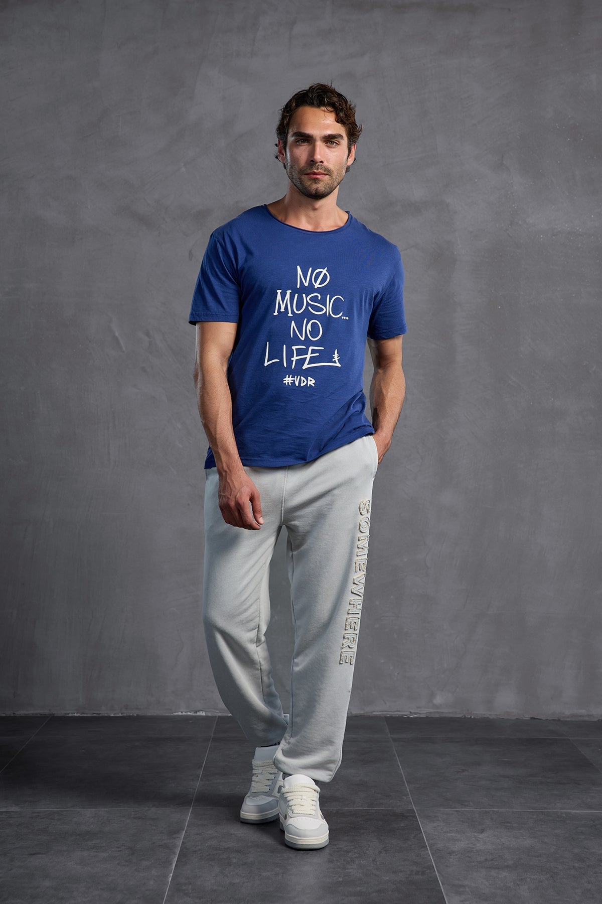 Blue Printed Round Neck T-shirt 10009