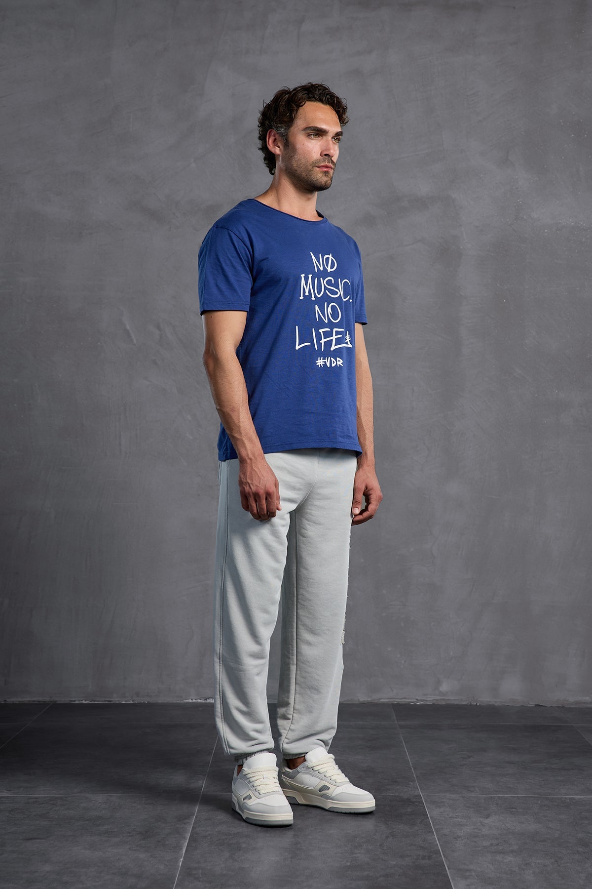 Blue Printed Round Neck T-shirt 10009