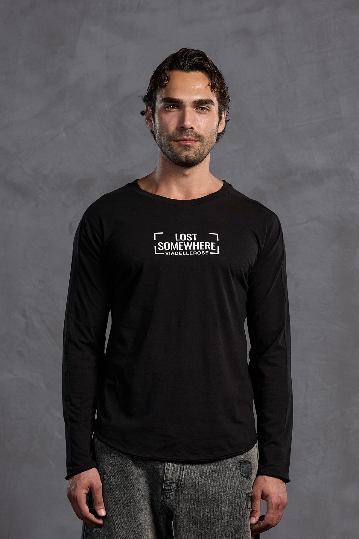 Black Front Text Crew Neck T-shirt 10011