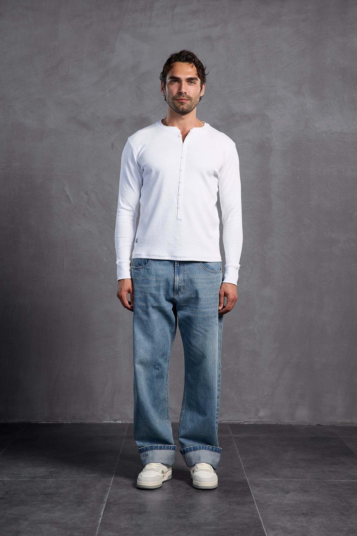 White Ribbed Front Buttoned T-shirt 10025