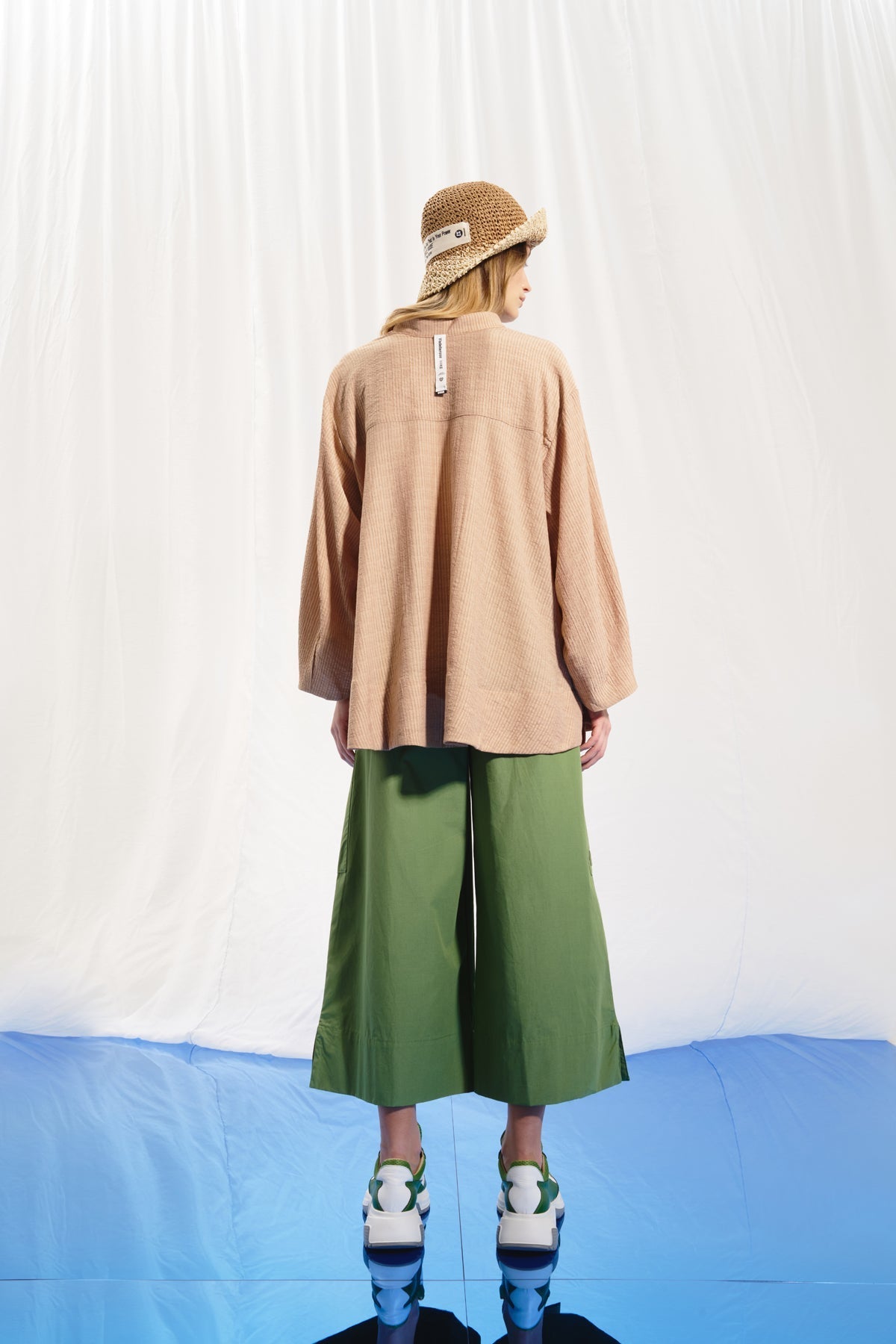 Olive Green Wide-leg Pleated Trousers 17098