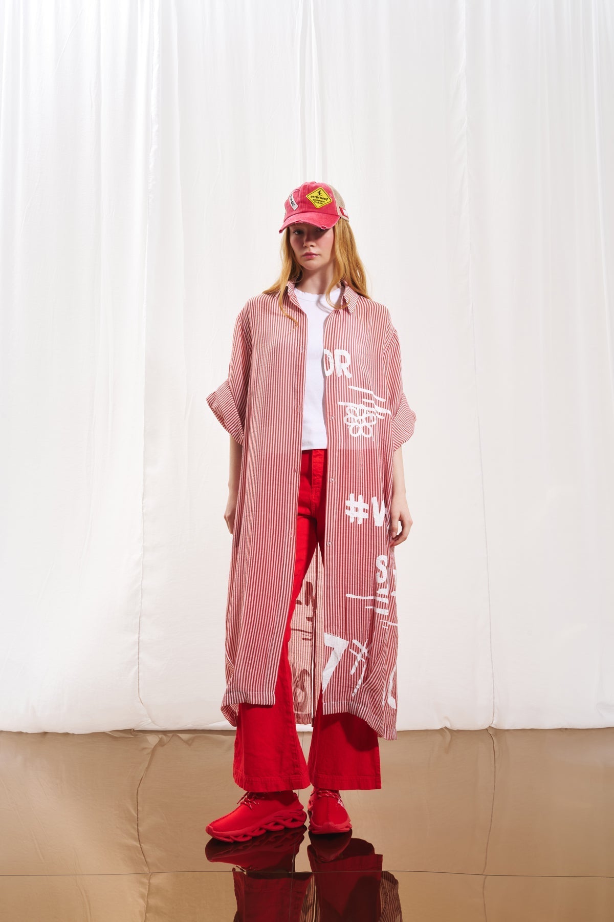 Red White Shirt Dress 17268