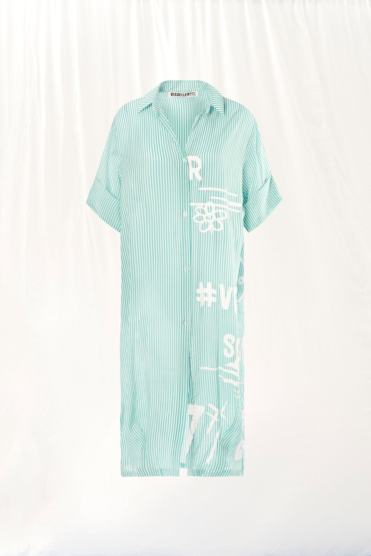 Green White Shirt Dress 17268