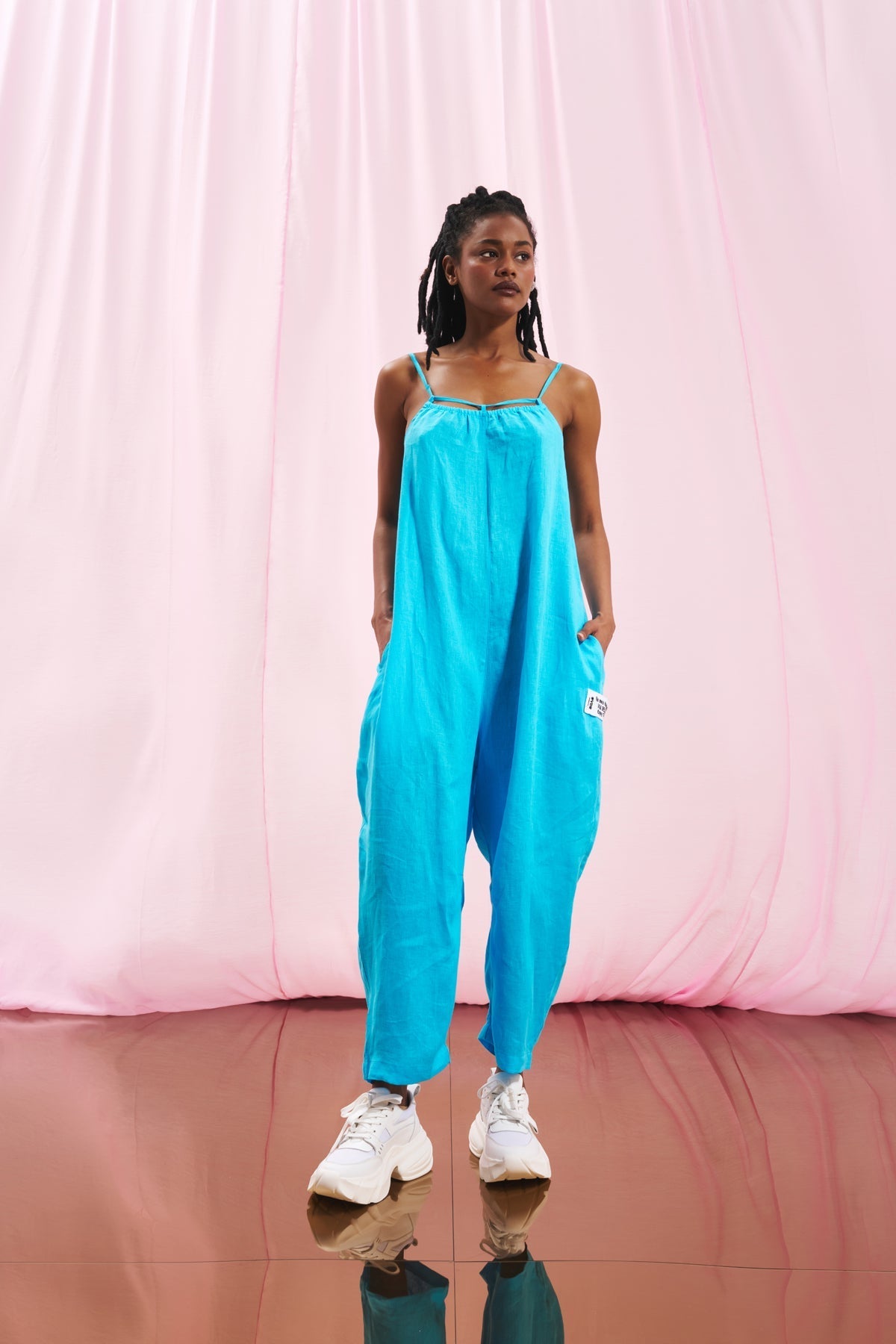 Light Blue Linen Jumpsuit 17294