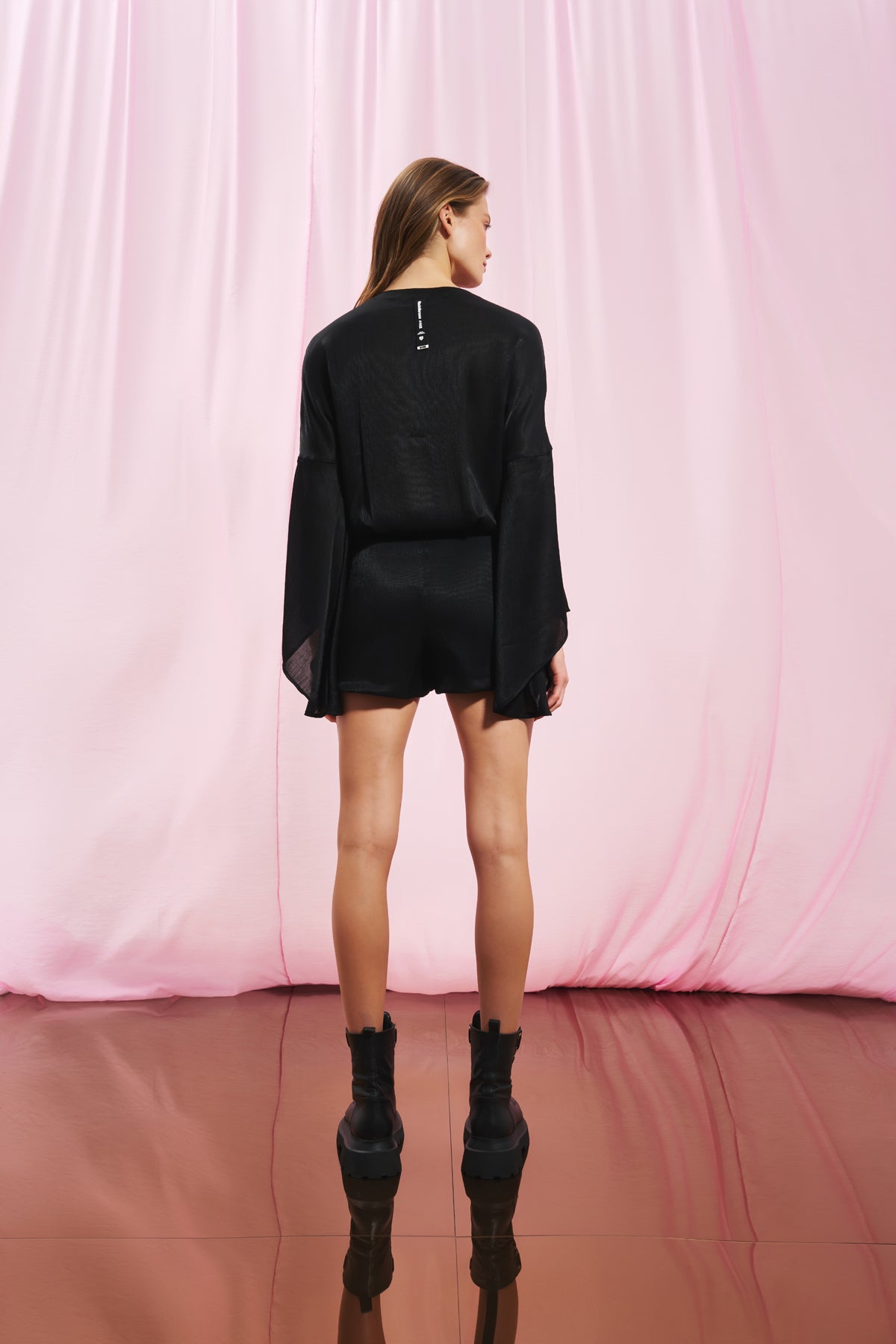 Black Short Satin Jumpsuit 17296