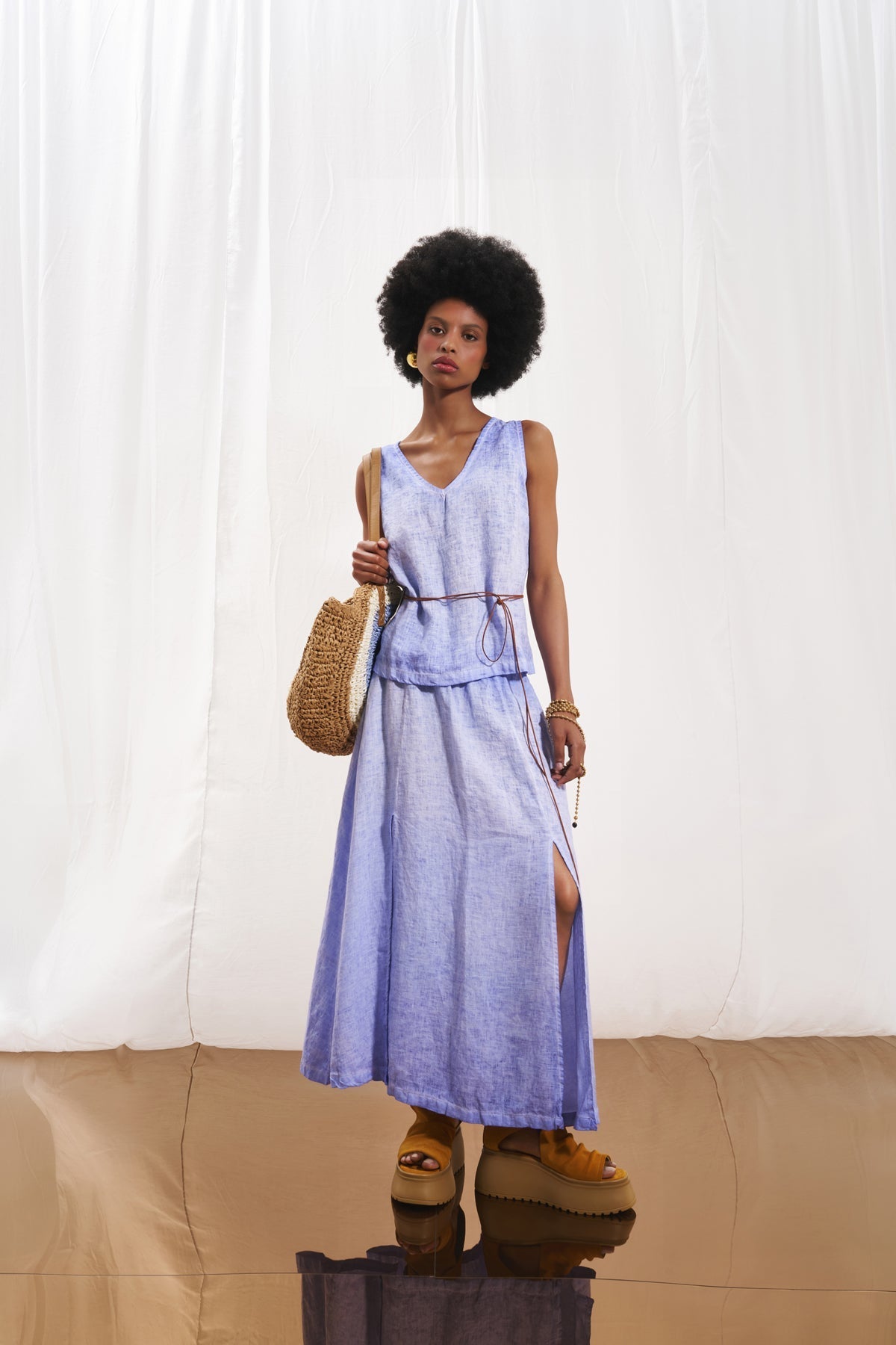 Lilac V-neck Linen Blouse 17309