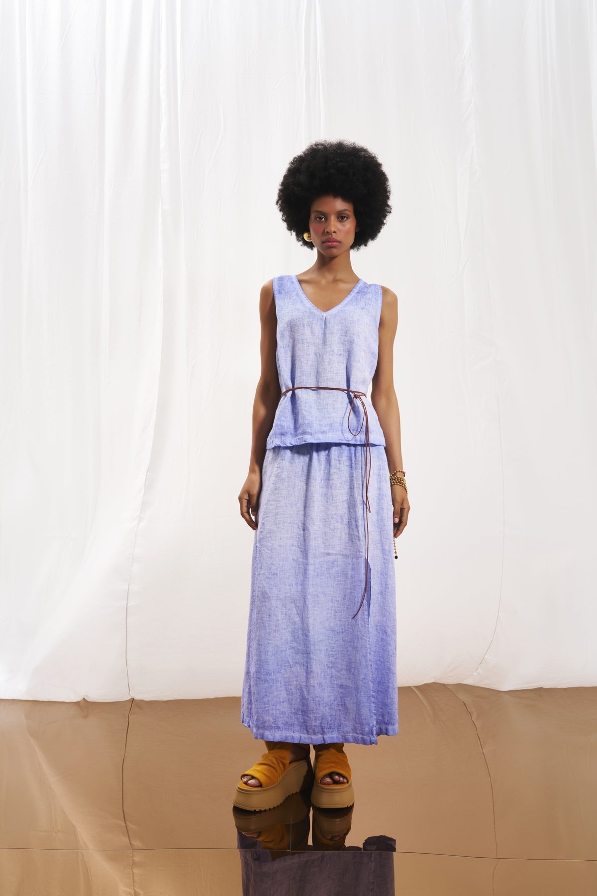 Lilac V-neck Linen Blouse 17309