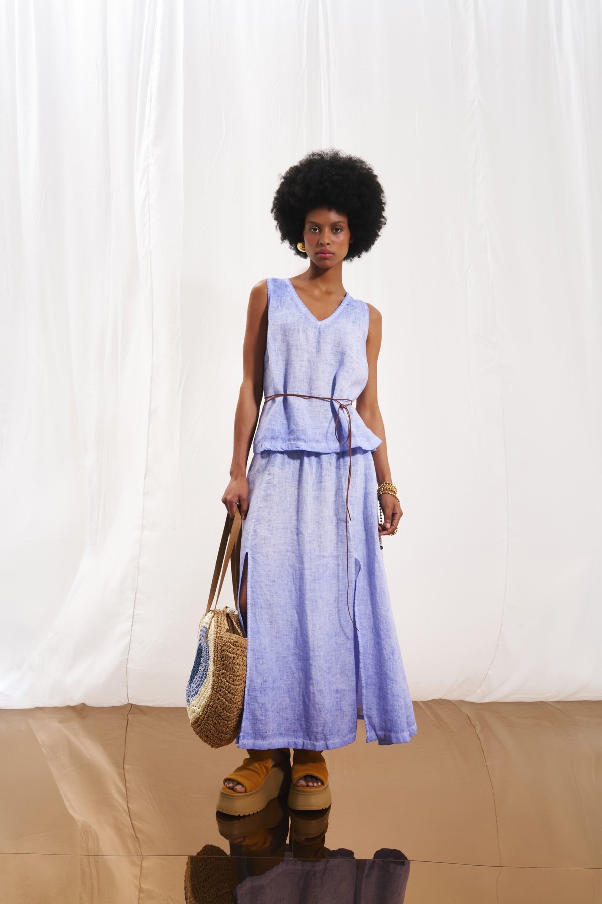 Lilac V-neck Linen Blouse 17309