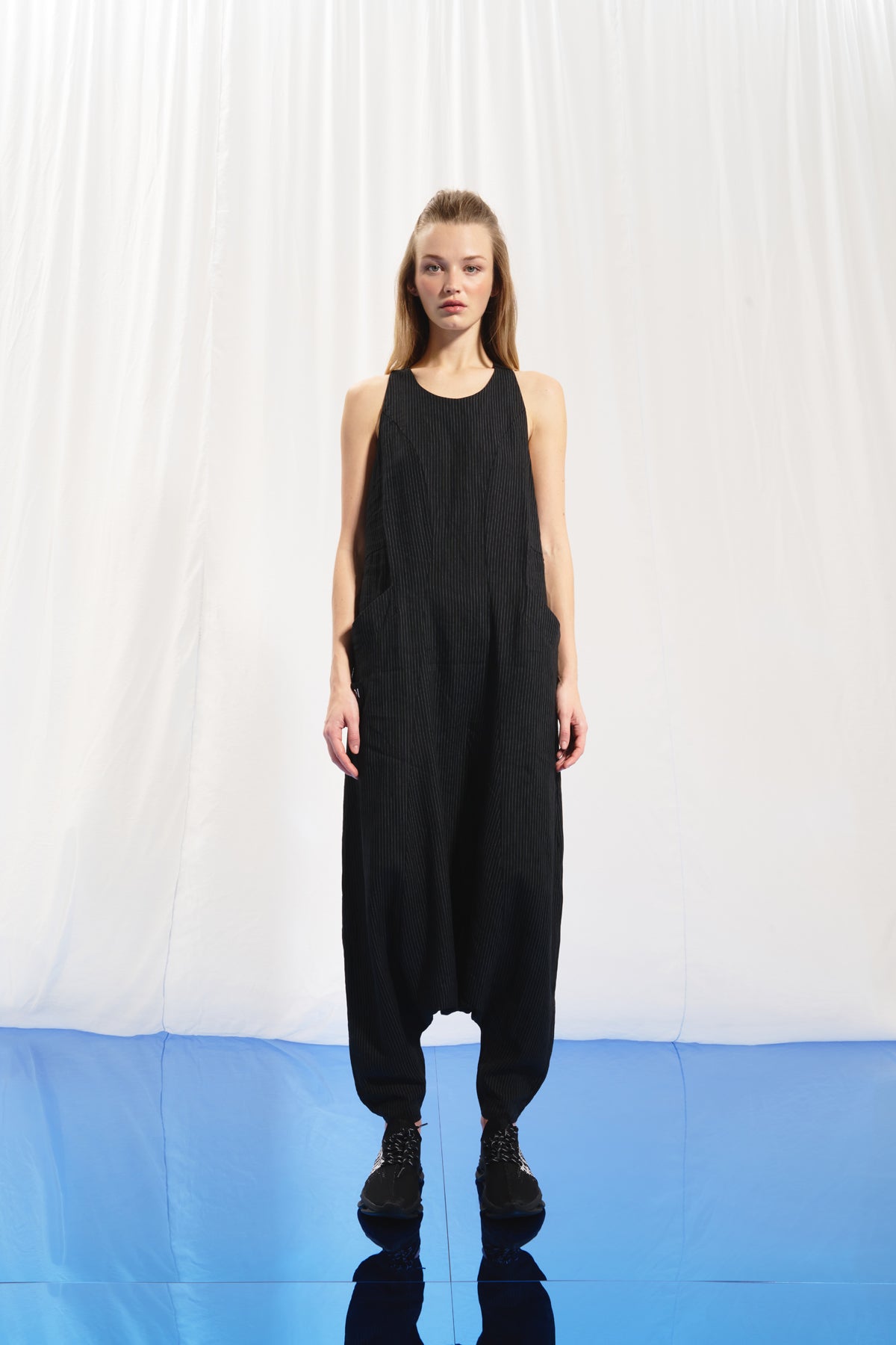 Black Stiped Sleeveless Jumpsuit 17371